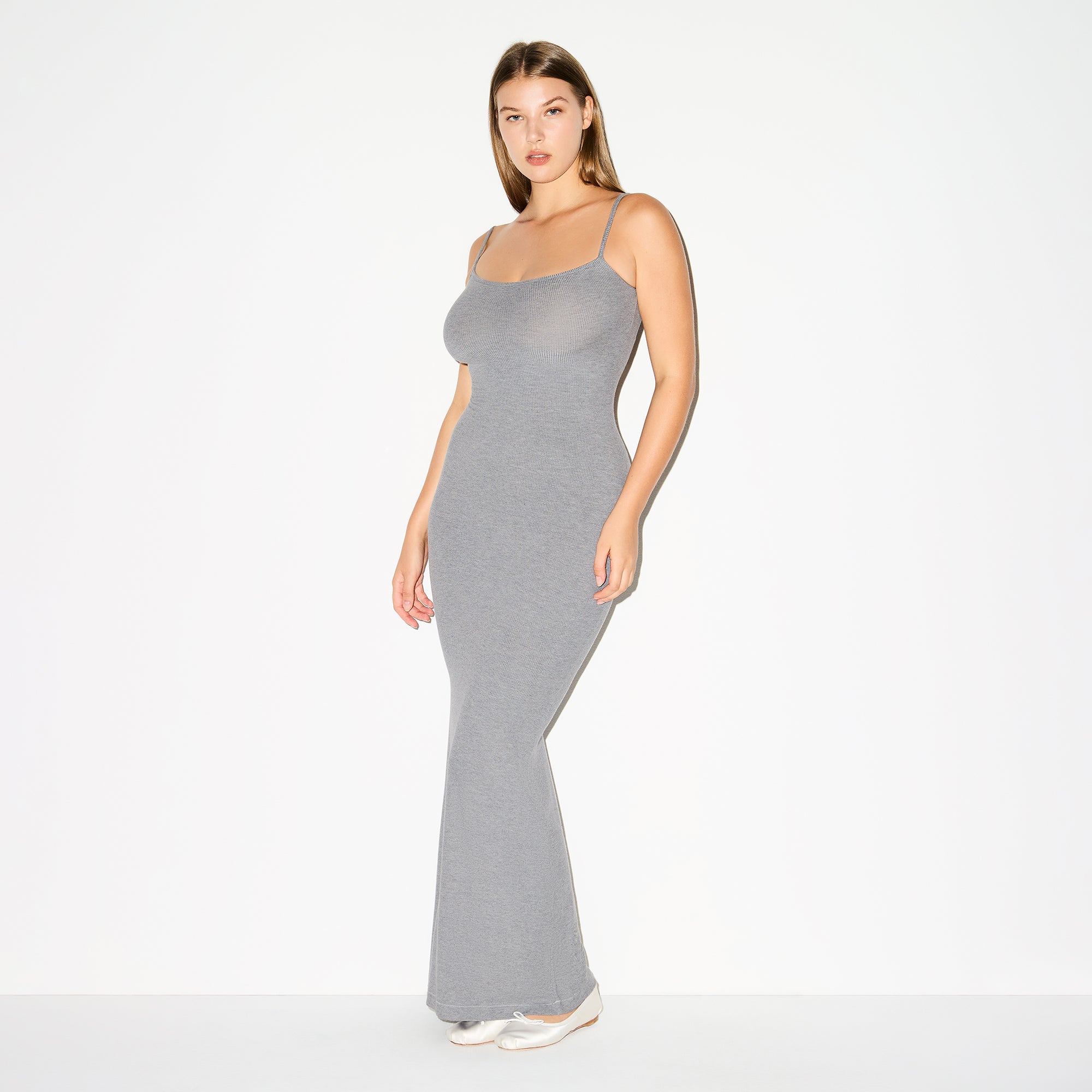 SOFT LOUNGE LONG SLIP DRESS | HEATHER GREY - Image 5