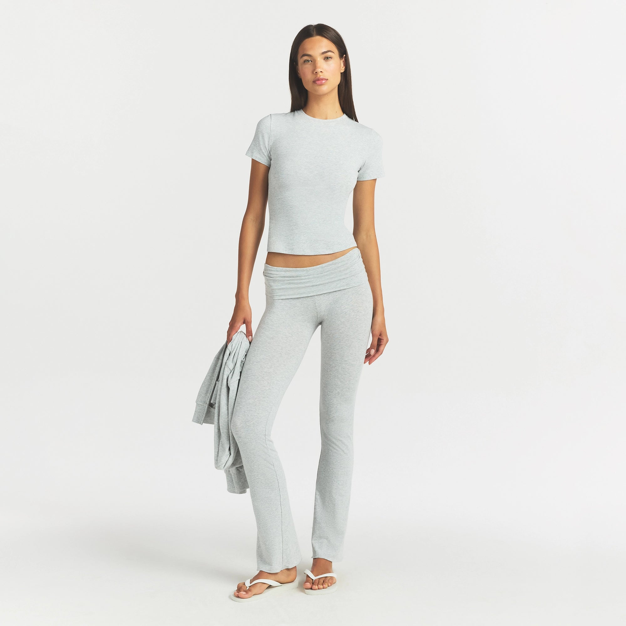COTTON JERSEY FOLDOVER PANT | LIGHT HEATHER GREY - Image 2