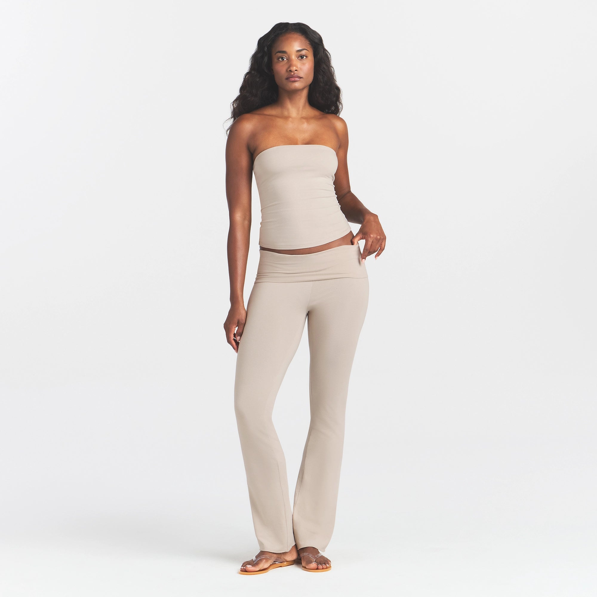 COTTON JERSEY FOLDOVER PANT | STONE - Image 2