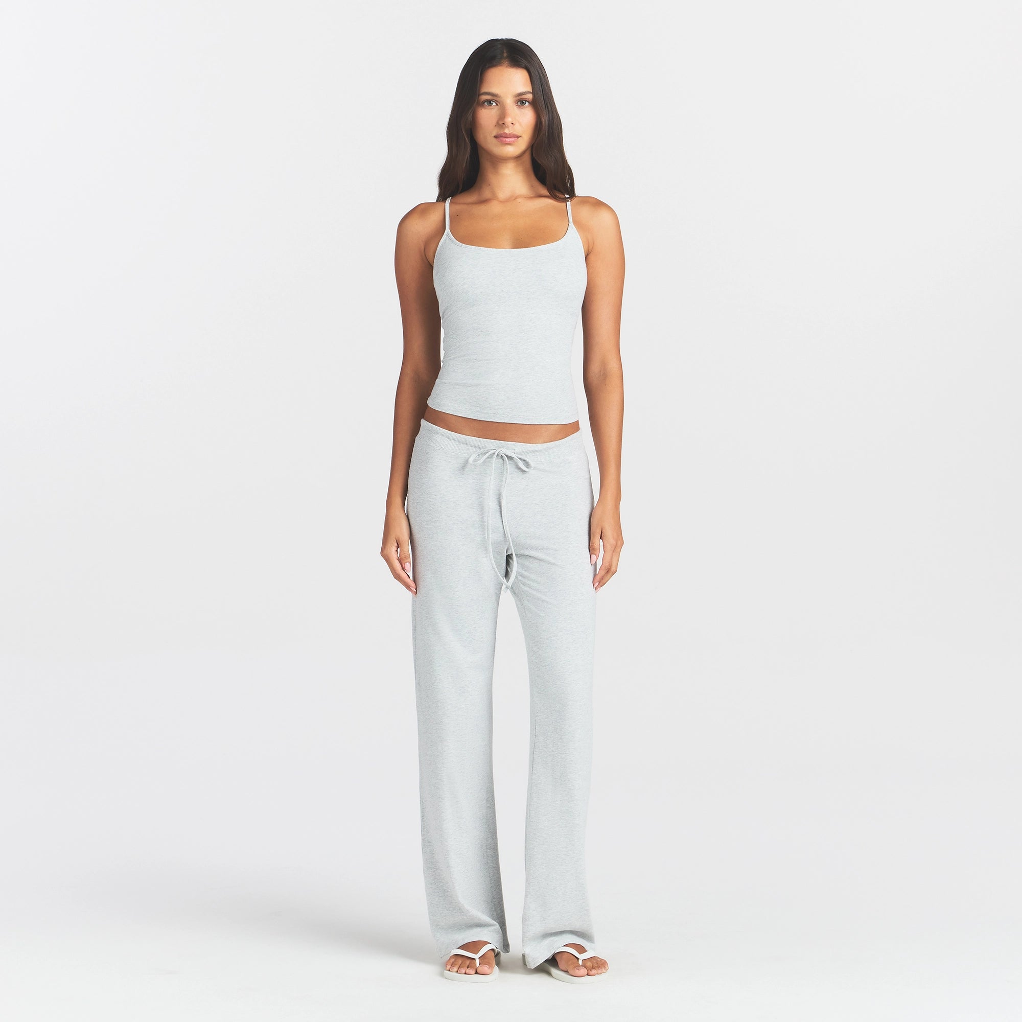 COTTON JERSEY STRAIGHT LEG PANT | LIGHT HEATHER GREY - Image 3