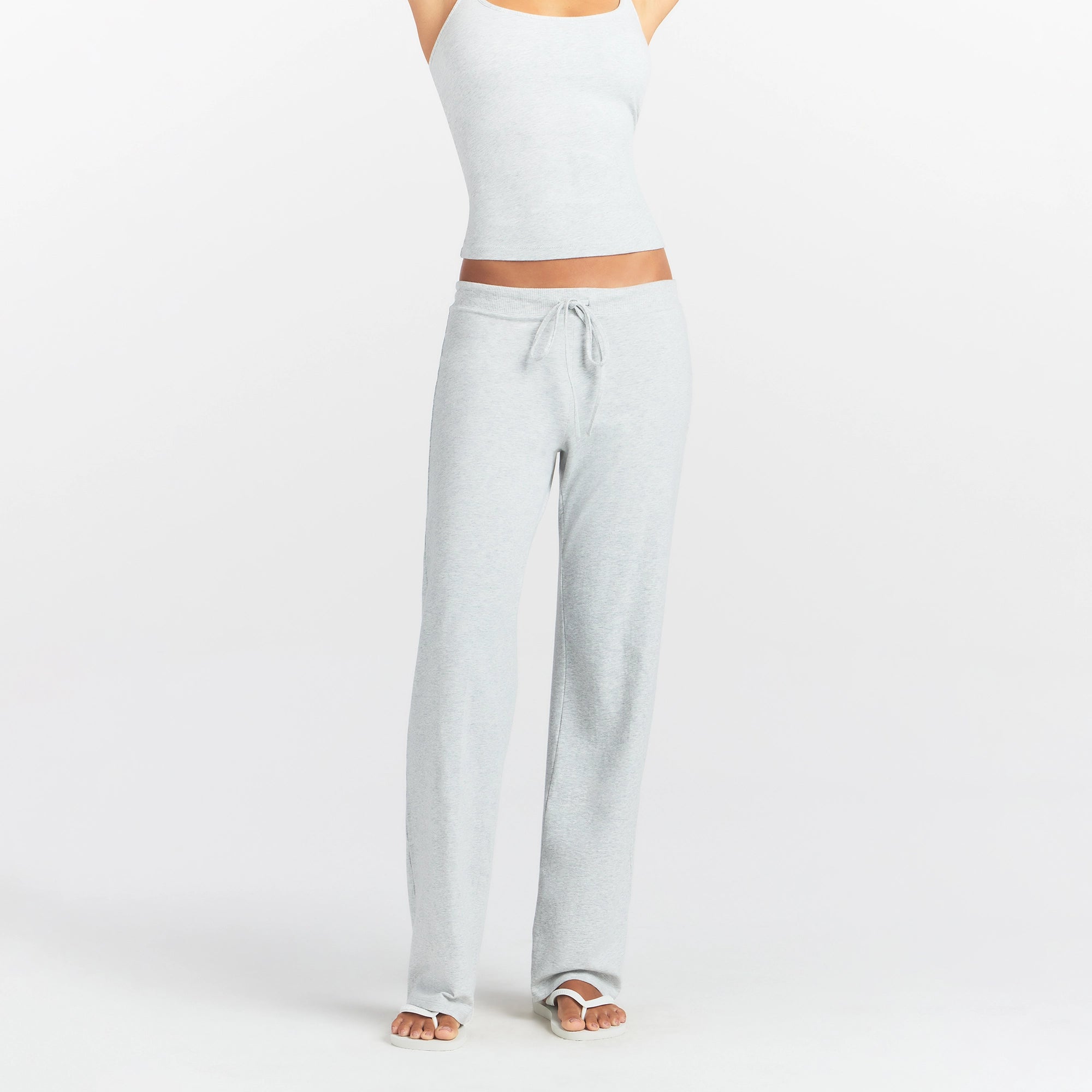COTTON JERSEY STRAIGHT LEG PANT | LIGHT HEATHER GREY - Image 4
