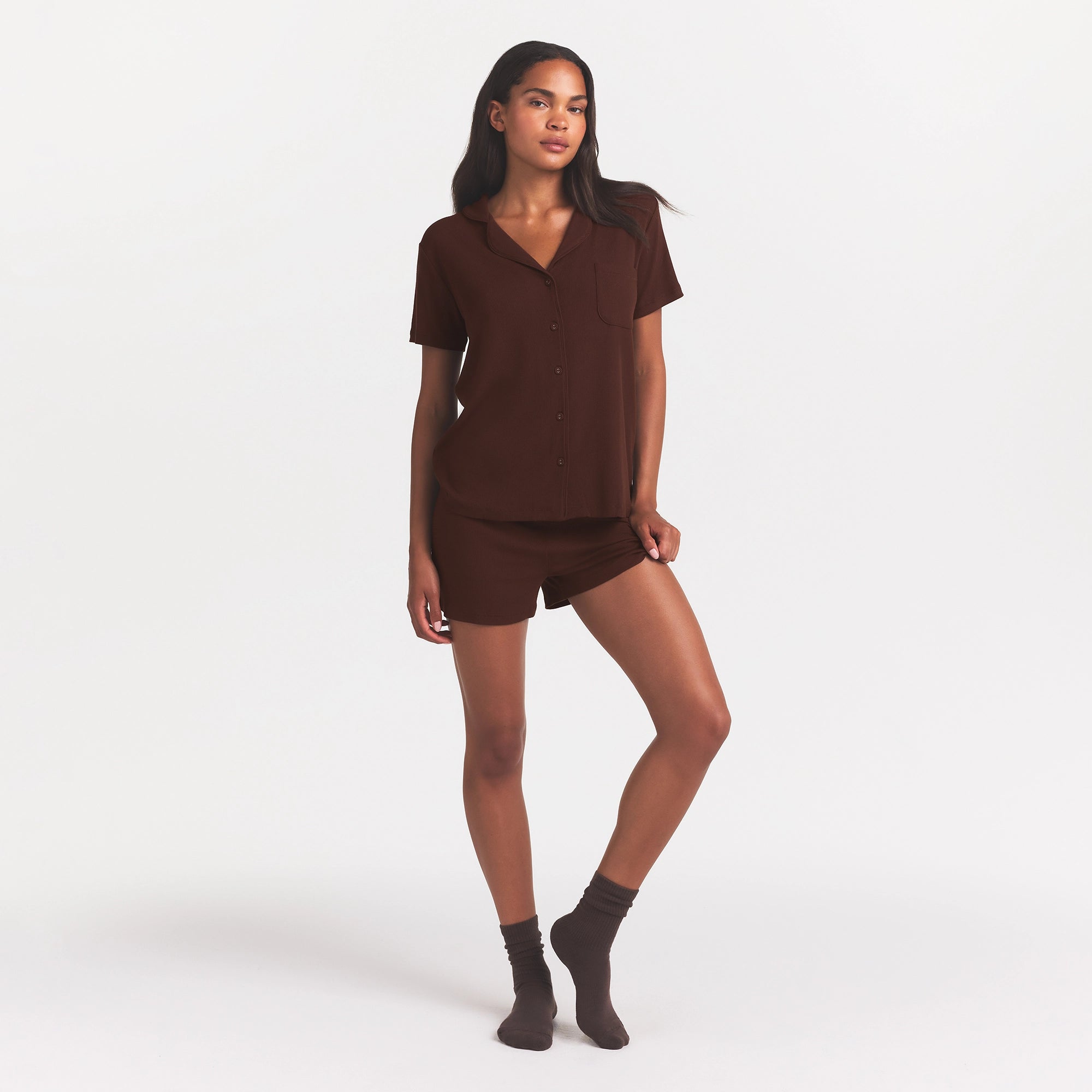 SOFT LOUNGE SHORT SLEEP SET | COCOA - Image 2