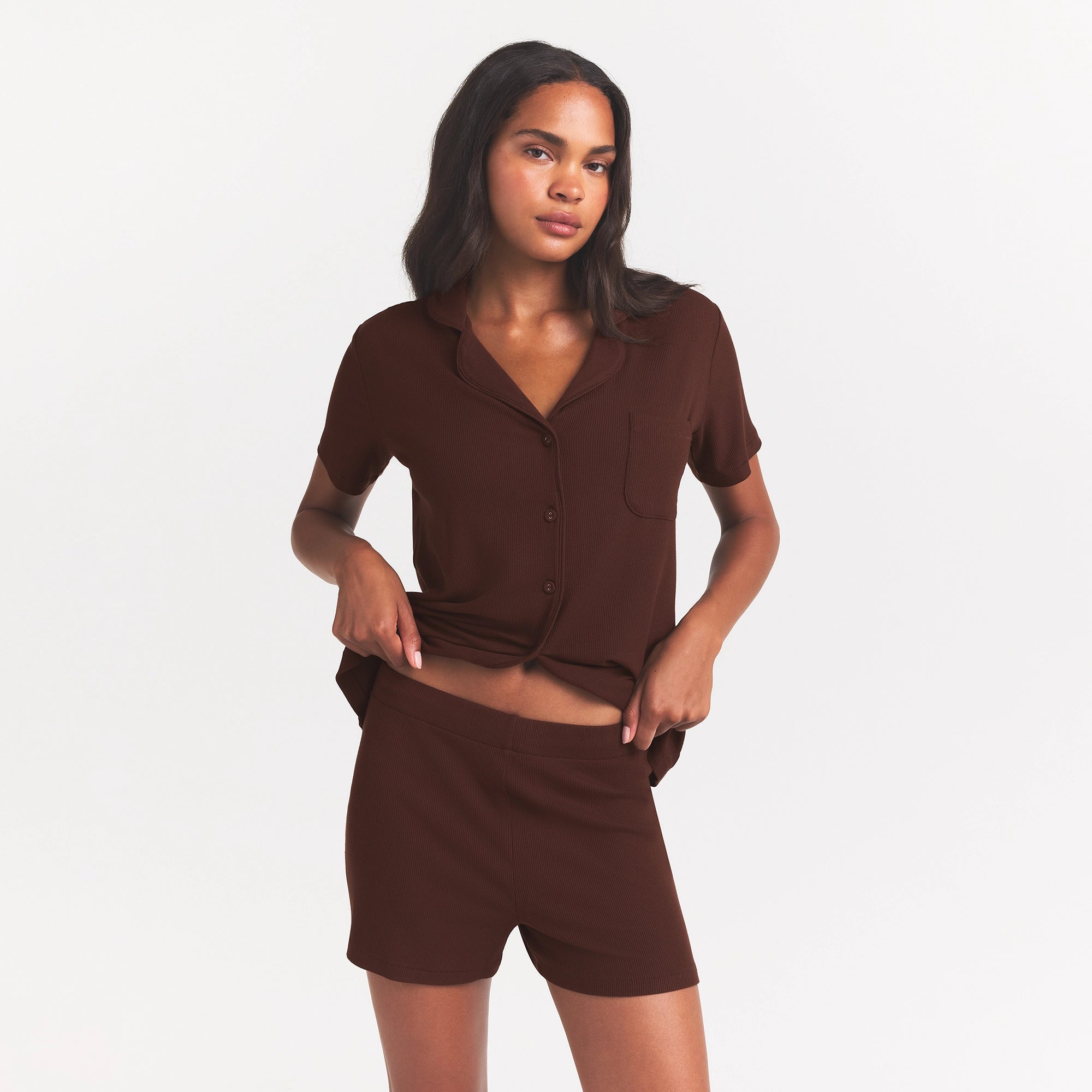 SOFT LOUNGE SHORT SLEEP SET | COCOA - Image 3