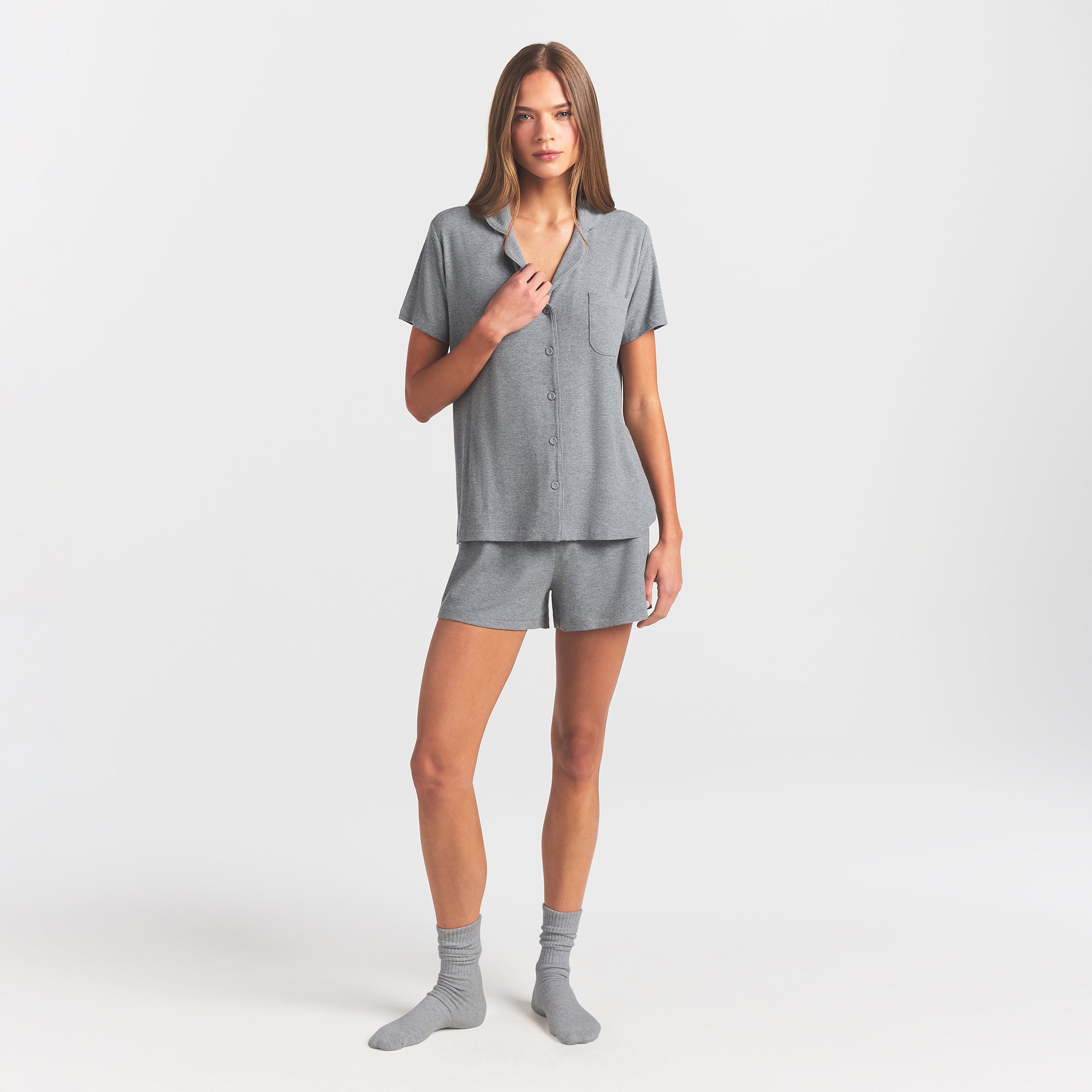 SOFT LOUNGE SHORT SLEEP SET | HEATHER GREY - Image 2