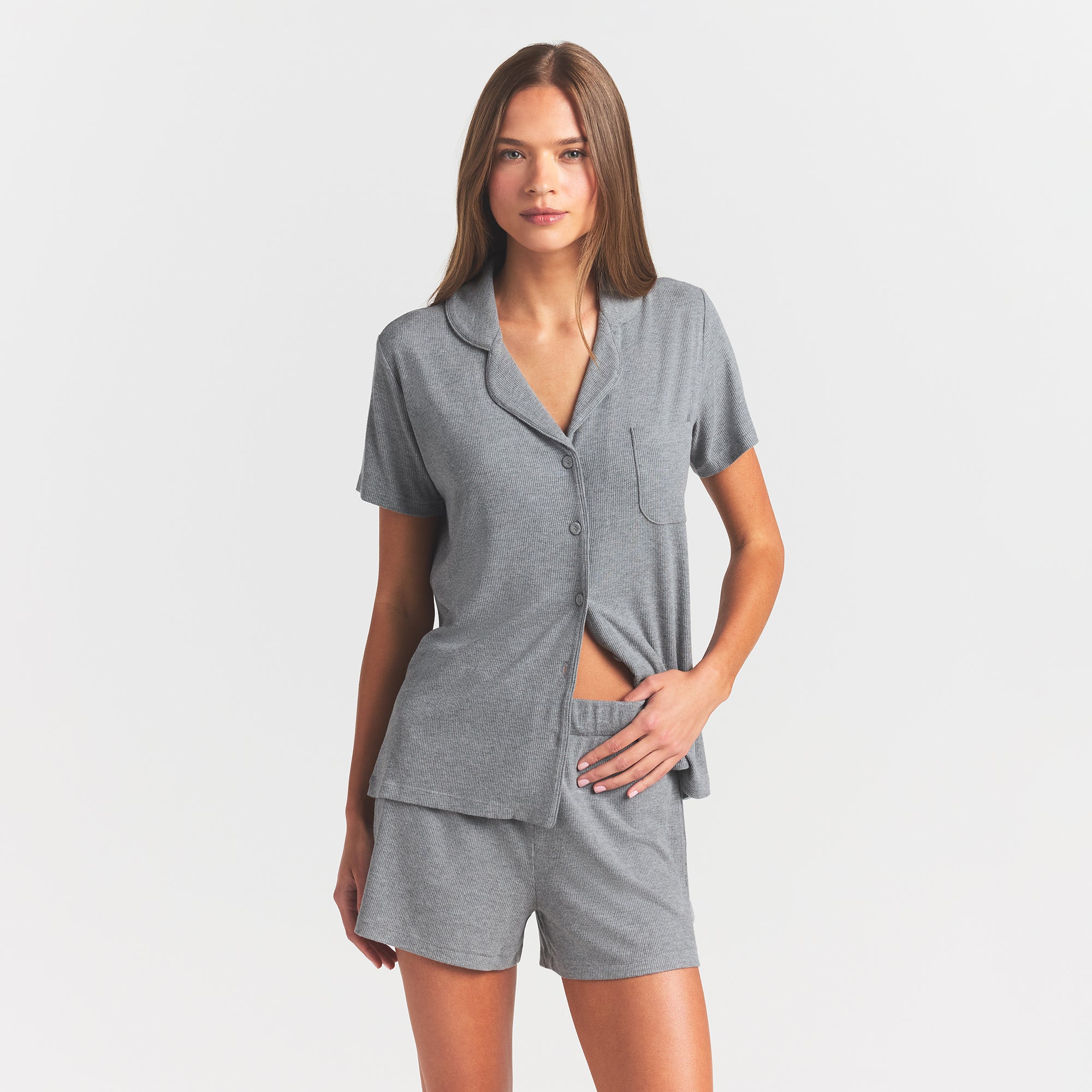 SOFT LOUNGE SHORT SLEEP SET | HEATHER GREY - Image 3
