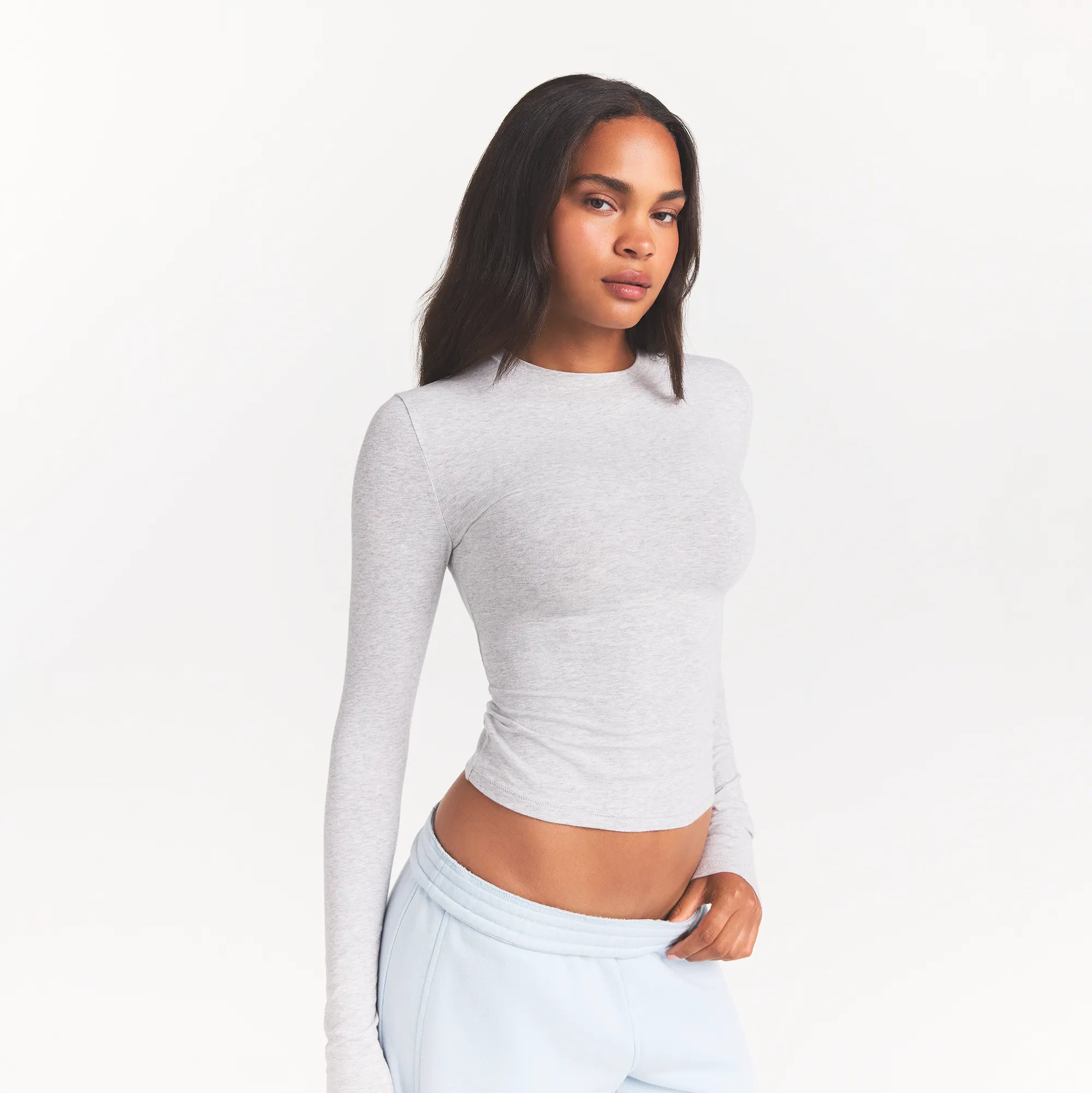 COTTON JERSEY LONG SLEEVE T-SHIRT | LIGHT HEATHER GREY - Image 4