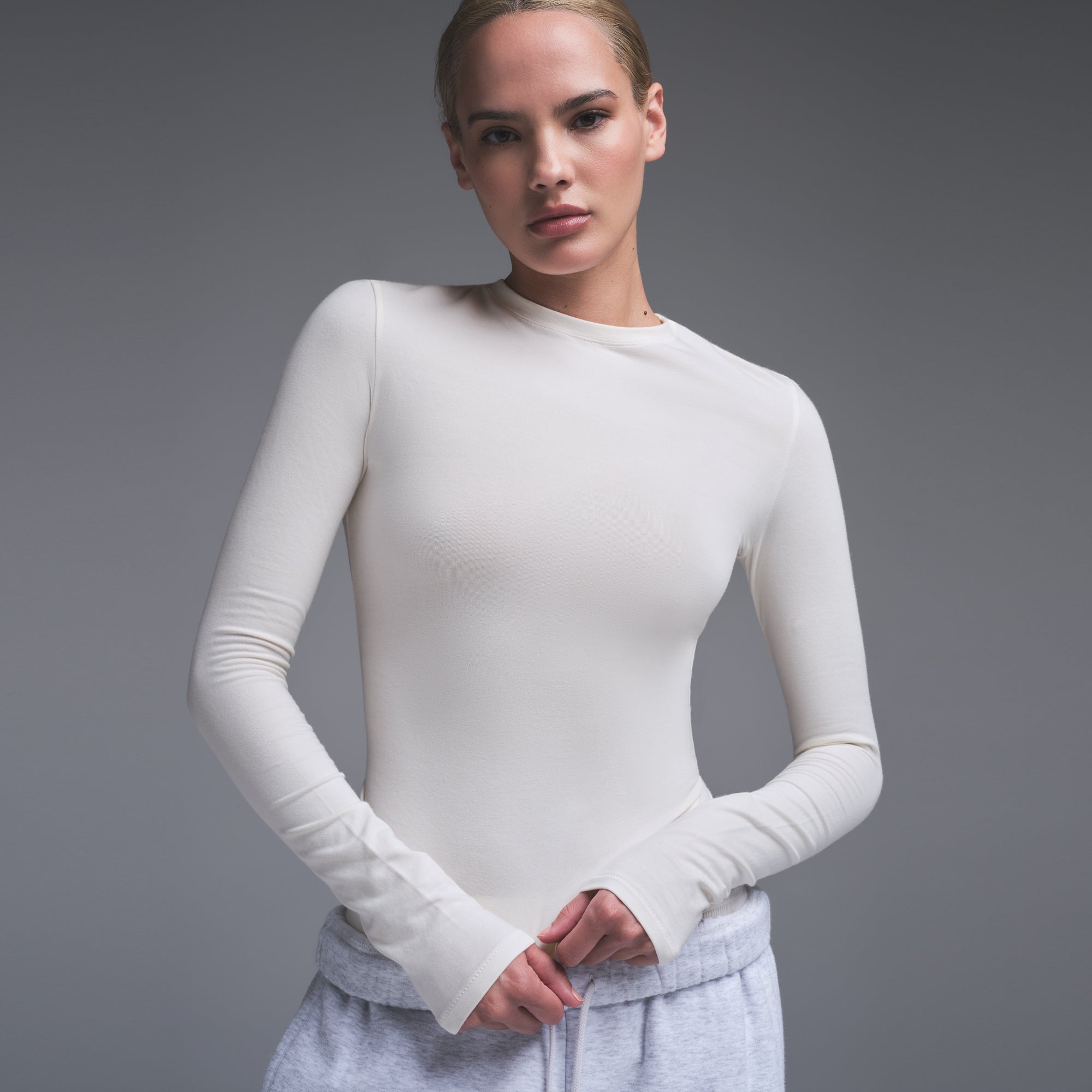 COTTON JERSEY LONG SLEEVE T-SHIRT | MARBLE - Image 4
