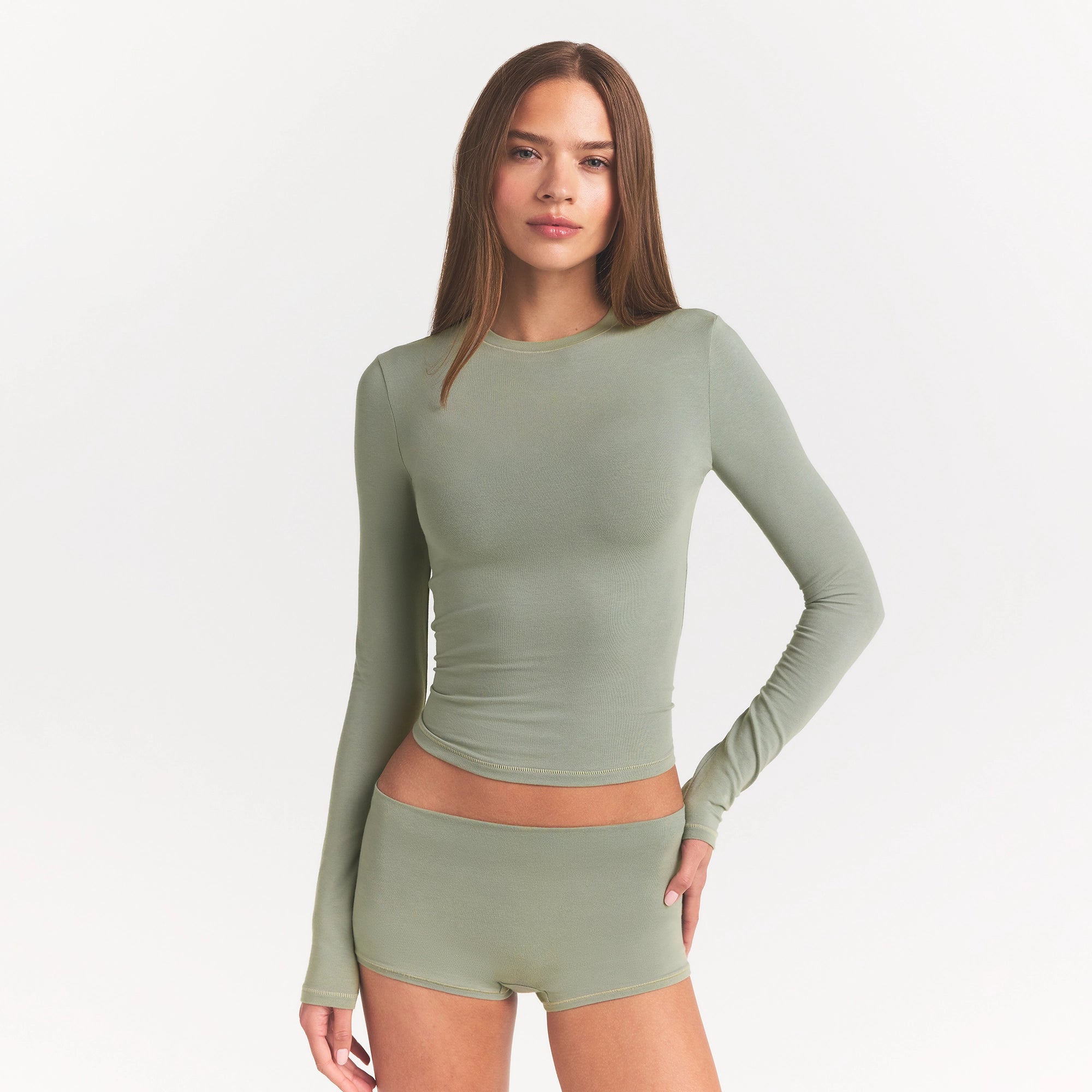 COTTON JERSEY LONG SLEEVE T-SHIRT | MINERAL - Image 3