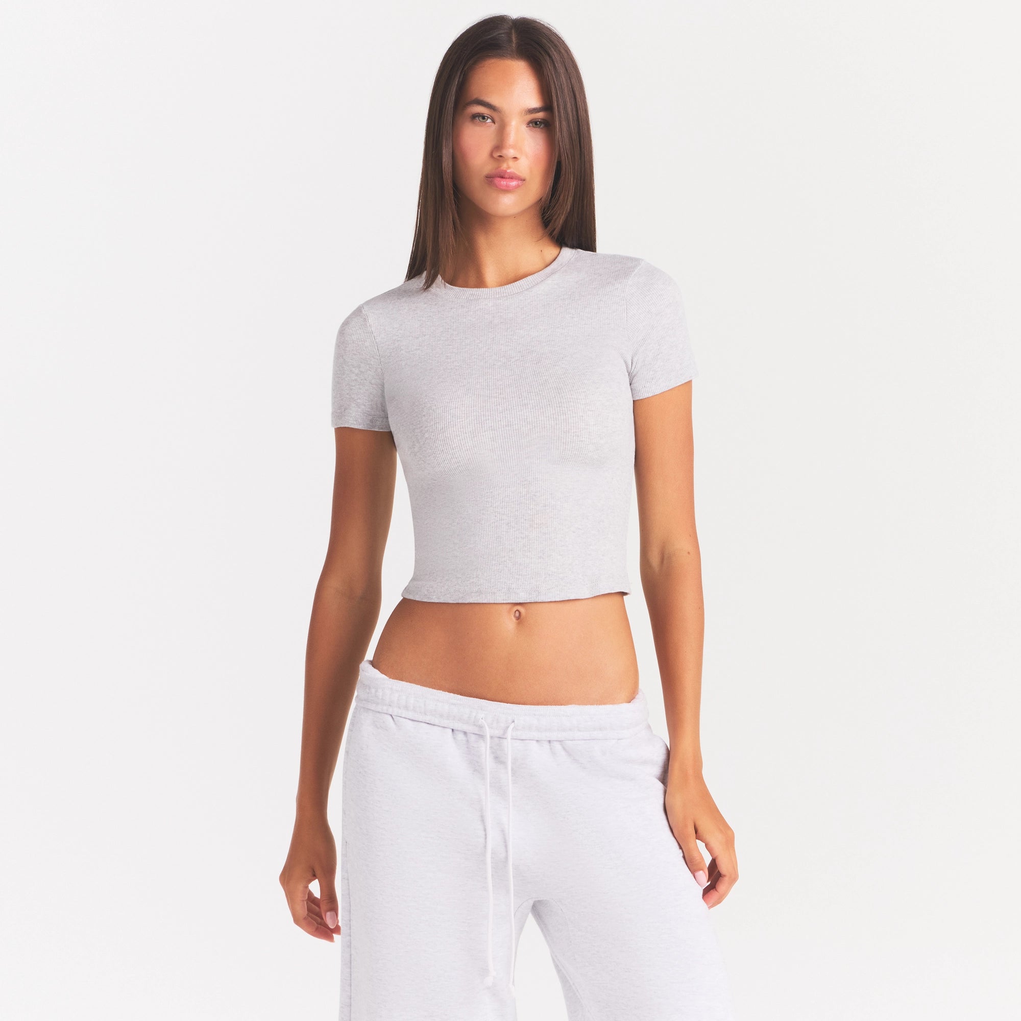 COTTON RIB T-SHIRT | LIGHT HEATHER GREY - Image 4