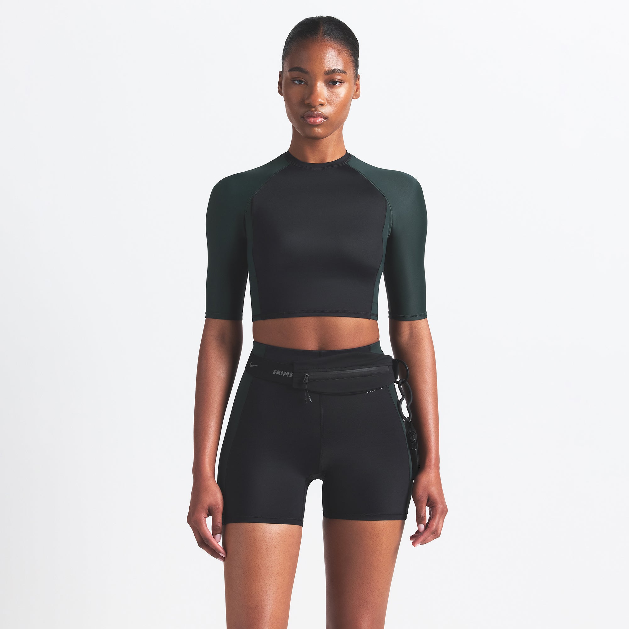 NikeSKIMS SHINE PADDED HALF SLEEVE CROP TOP | OBSIDIAN AND DARK TEAL - Image 3