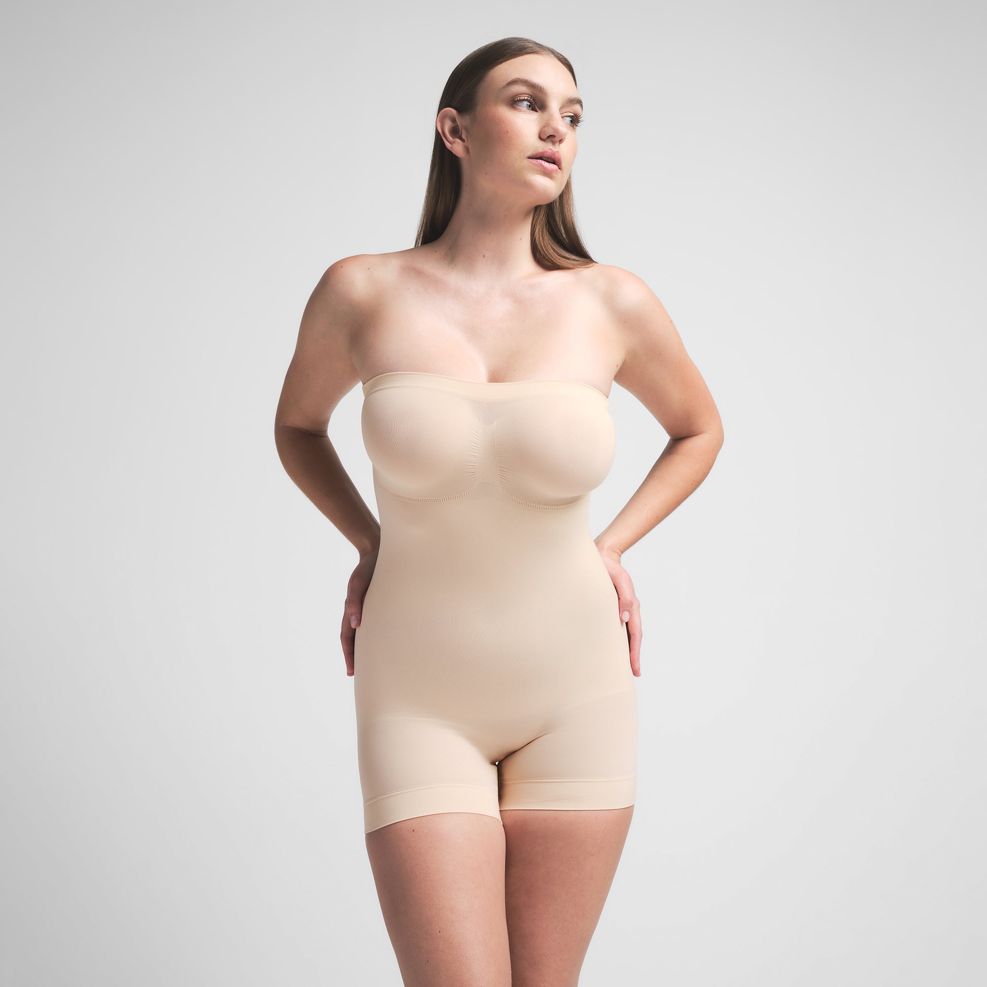 SEAMLESS SCULPT STRAPLESS SHORTIE BODYSUIT | SAND - Image 3