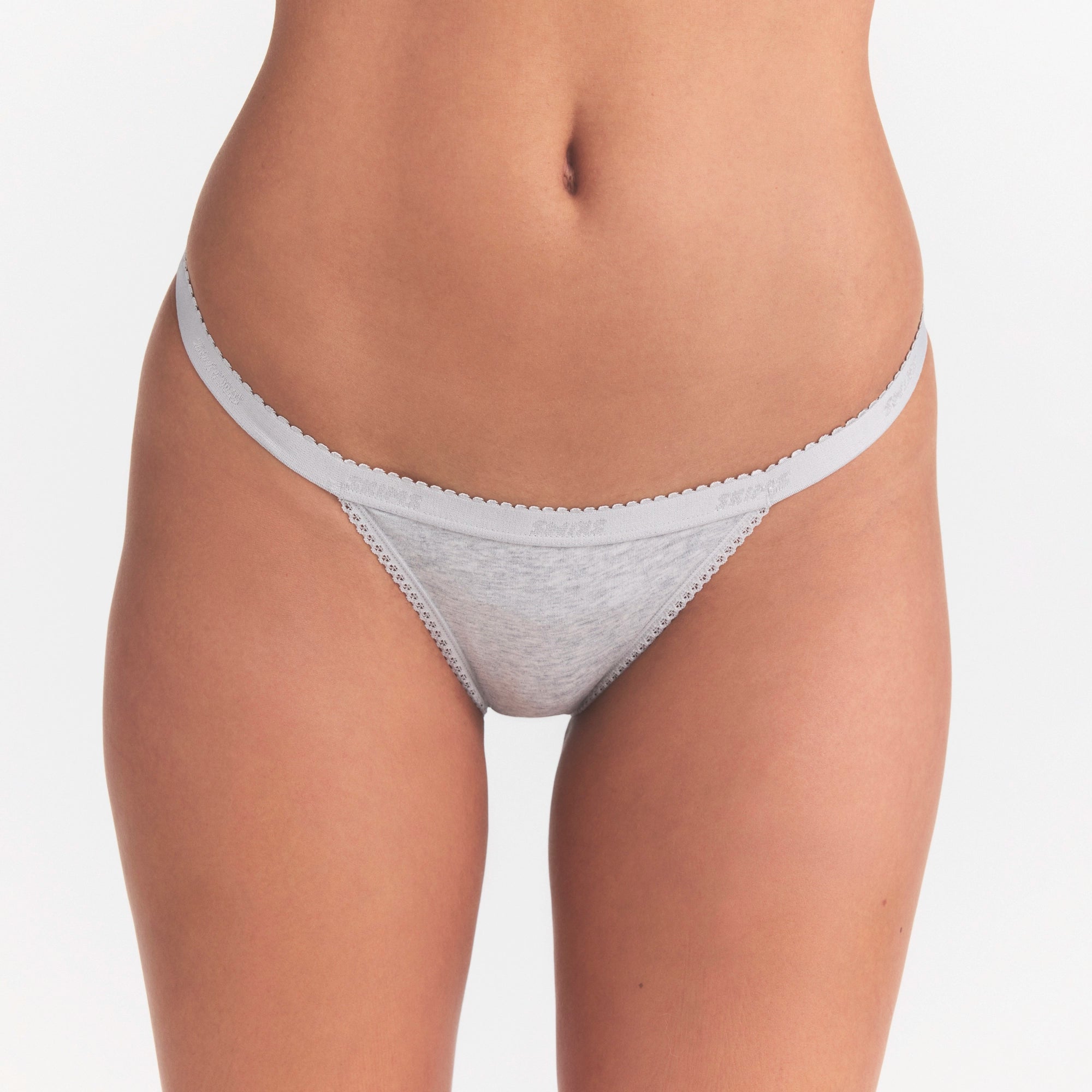 LIGHTWEIGHT COTTON LOGO PICOT STRING BIKINI | LIGHT HEATHER GREY - Image 3
