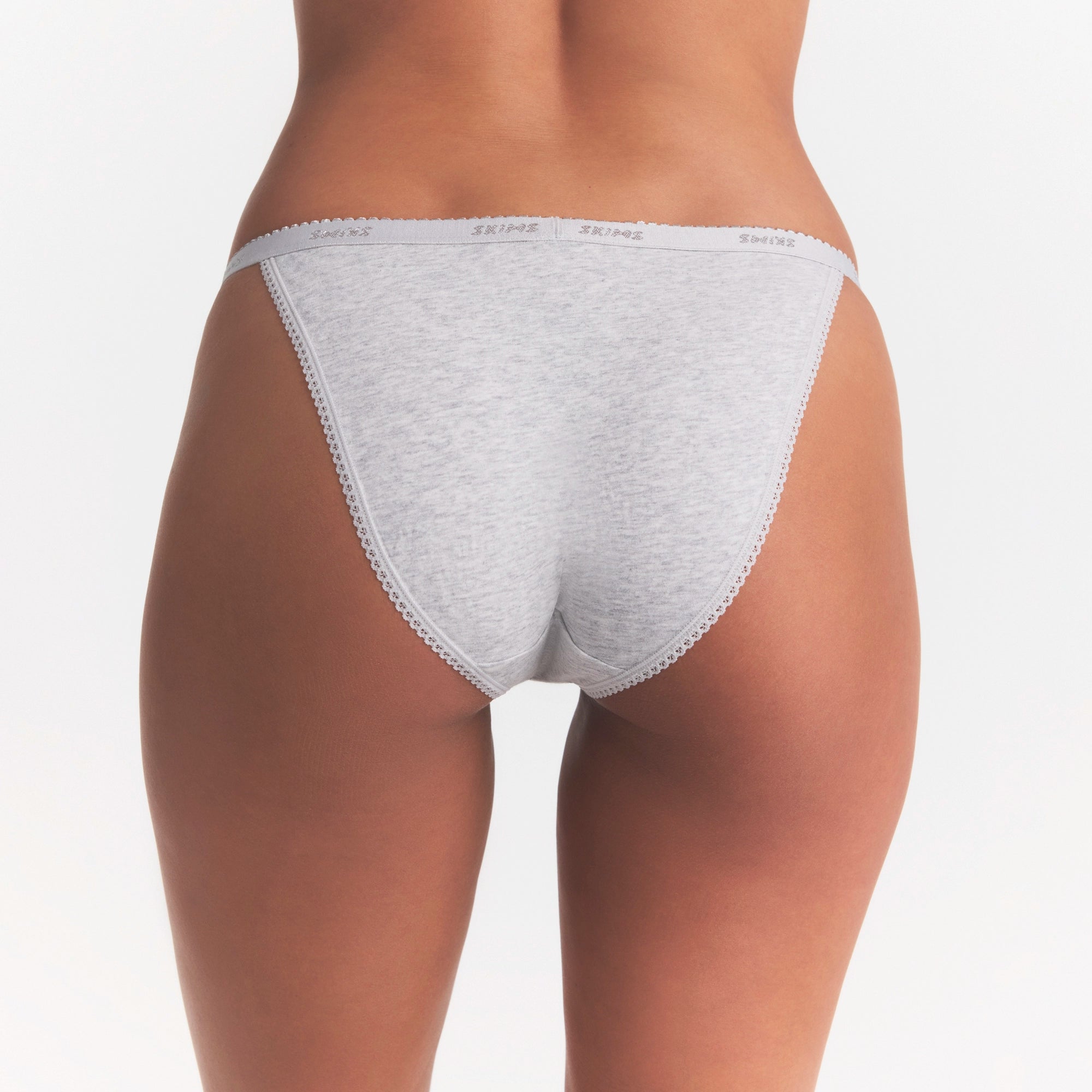 LIGHTWEIGHT COTTON LOGO PICOT STRING BIKINI | LIGHT HEATHER GREY - Image 4