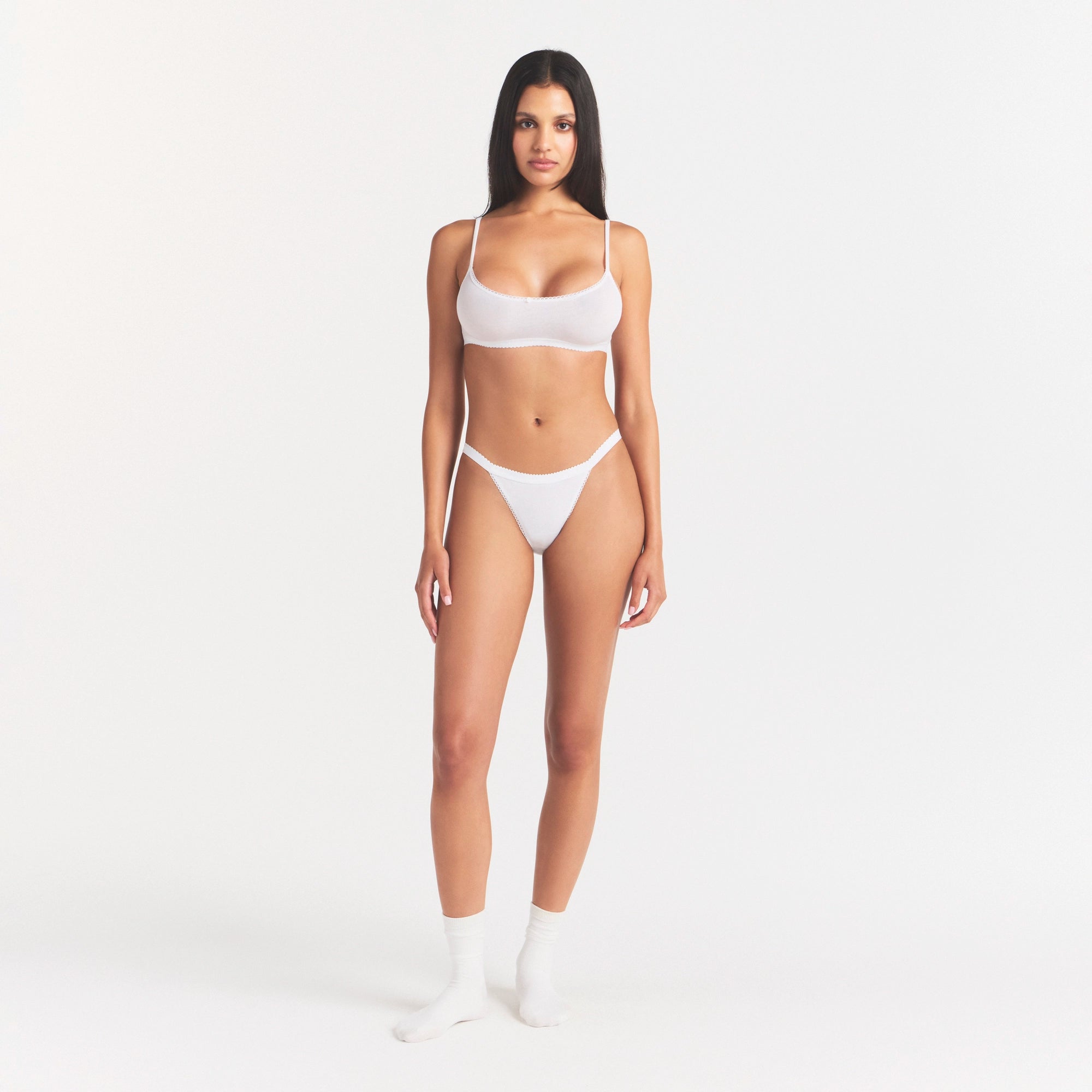 LIGHTWEIGHT COTTON LOGO PICOT STRING BIKINI | SNOW - Image 2