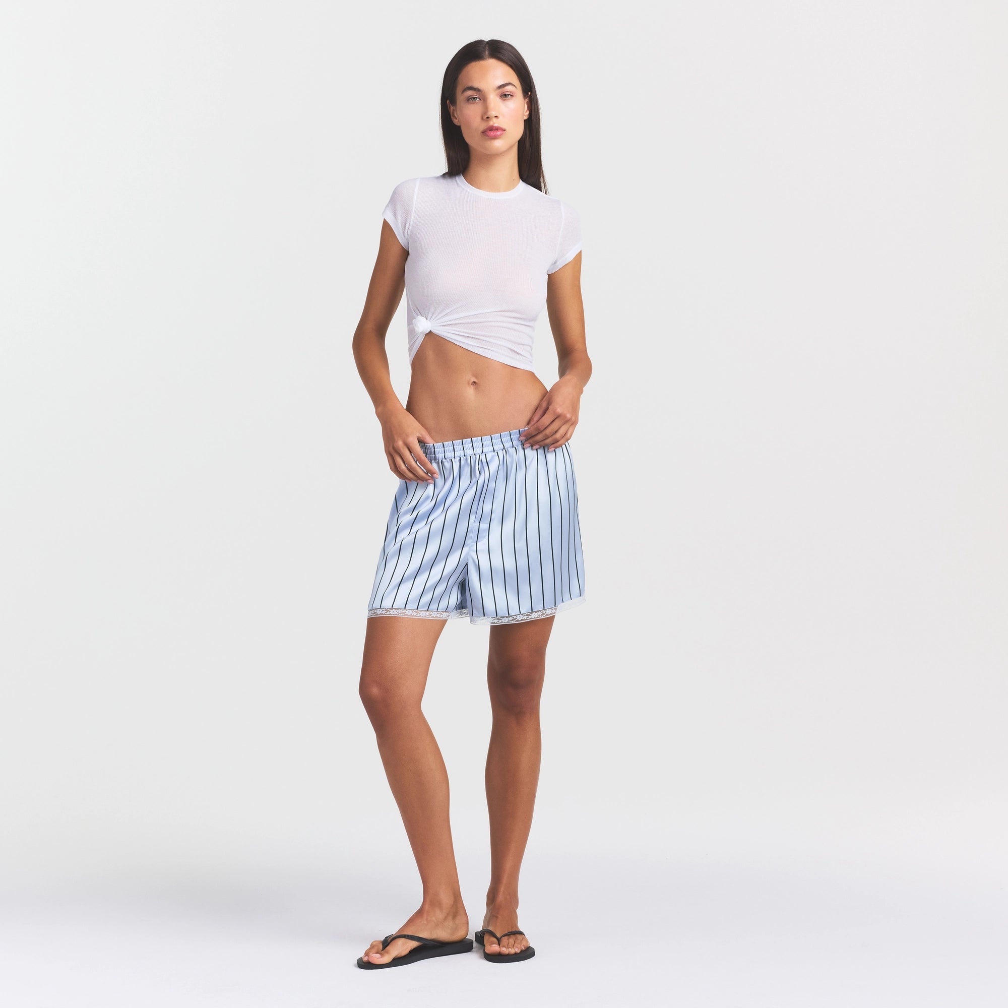 WOVEN SHINE LACE BOXER | PERIWINKLE WIDE STRIPE - Image 2