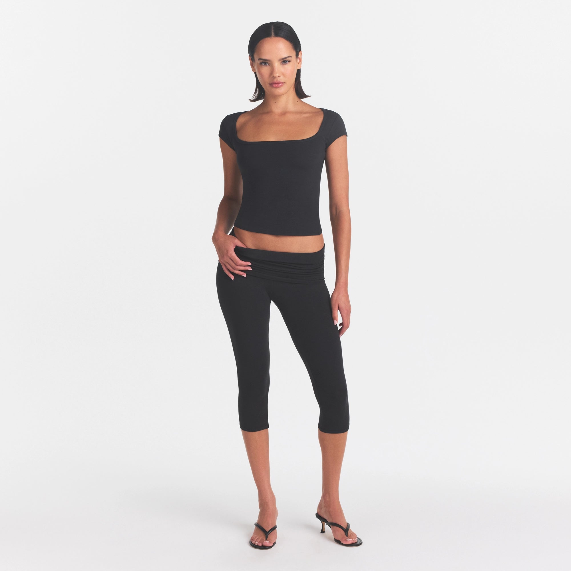 COTTON JERSEY FOLDOVER CAPRI | SOOT - Image 2