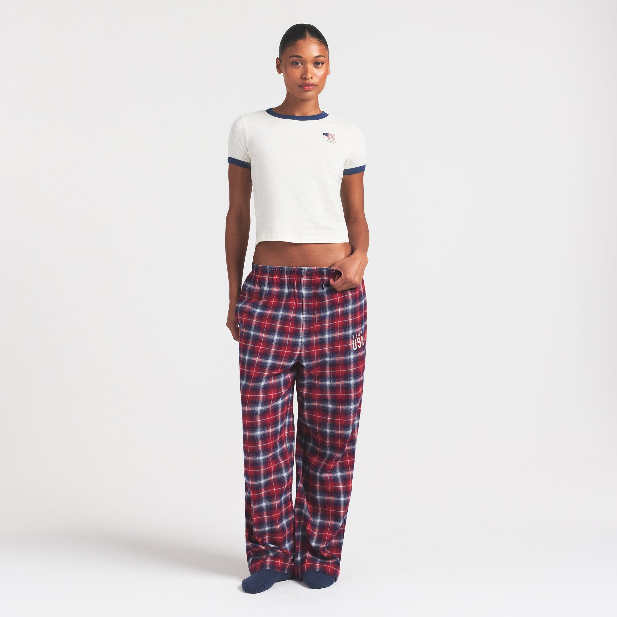 SKIMS FOR TEAM USA FLANNEL SLEEP OLYMPIC PANT | RED PLAID - Image 3