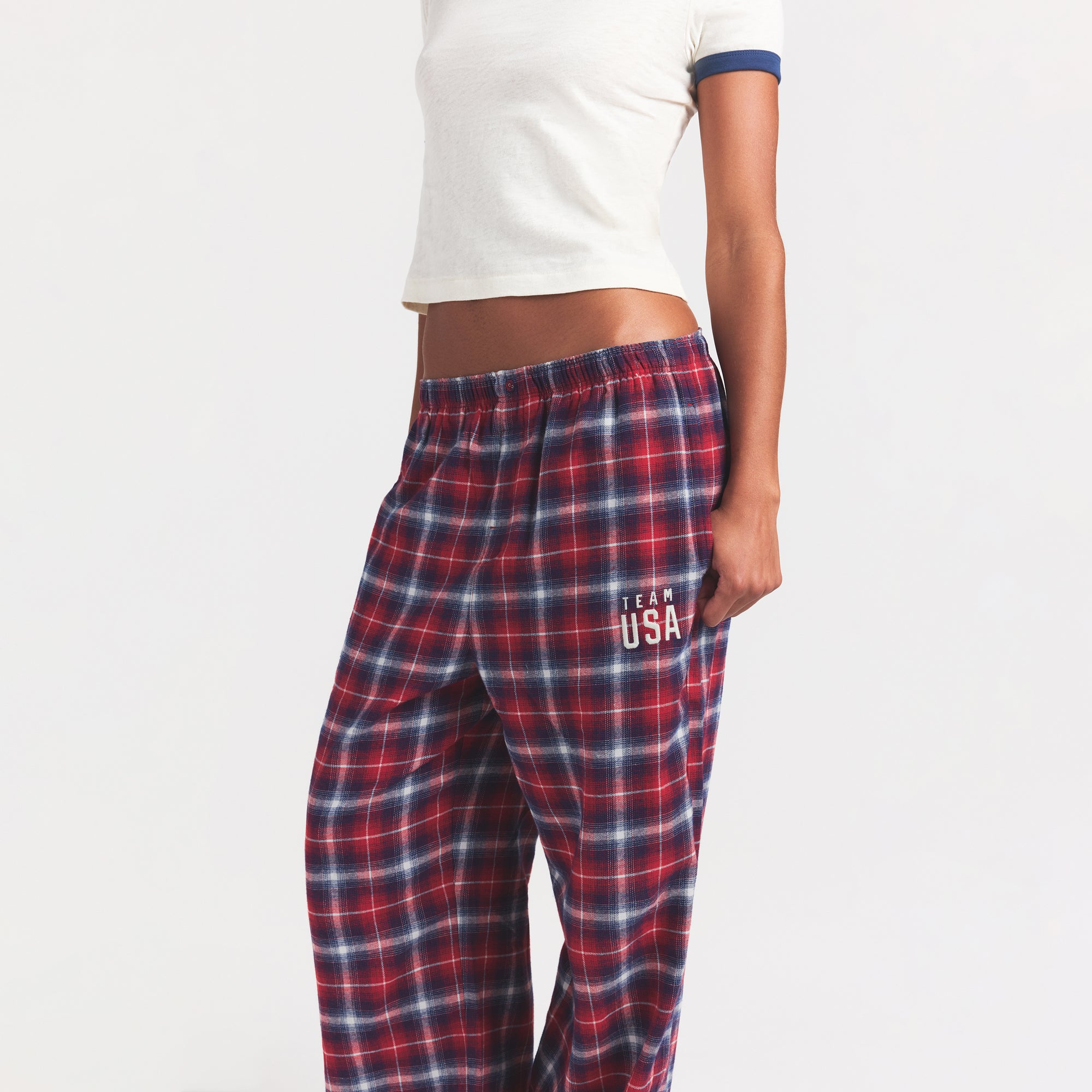 SKIMS FOR TEAM USA FLANNEL SLEEP OLYMPIC PANT | RED PLAID - Image 2