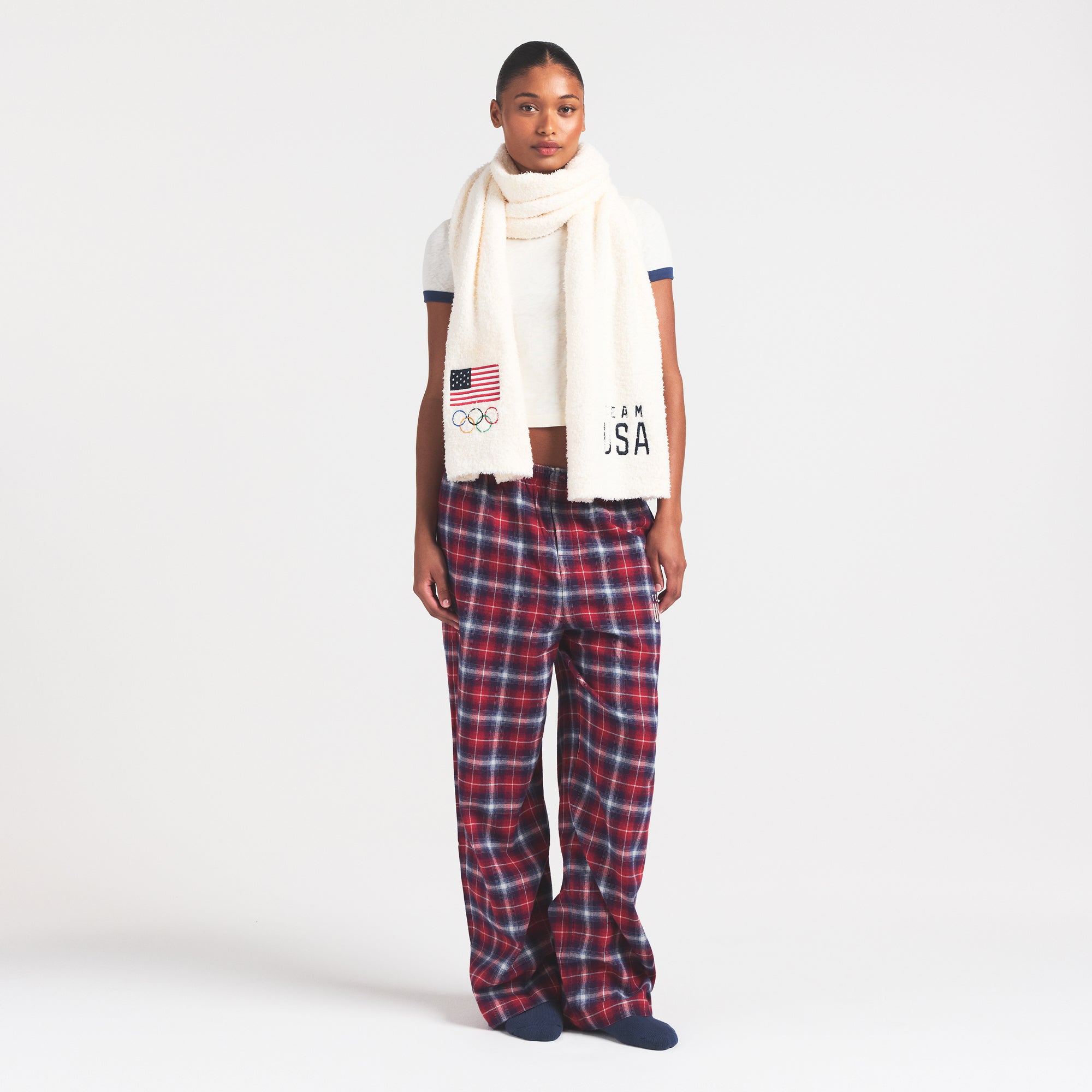 SKIMS FOR TEAM USA FLANNEL SLEEP OLYMPIC PANT | RED PLAID - Image 5
