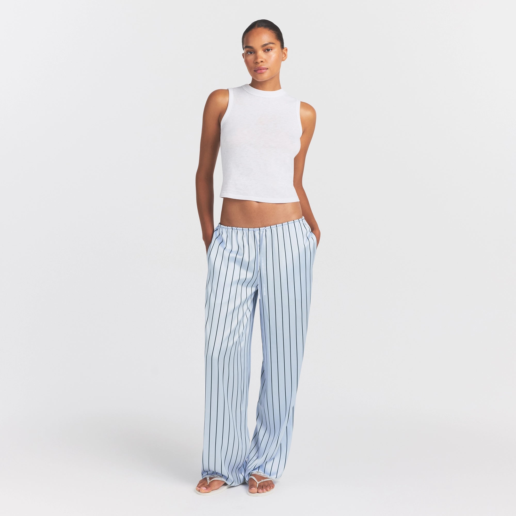 WOVEN SHINE LACE PANT | PERIWINKLE WIDE STRIPE - Image 3