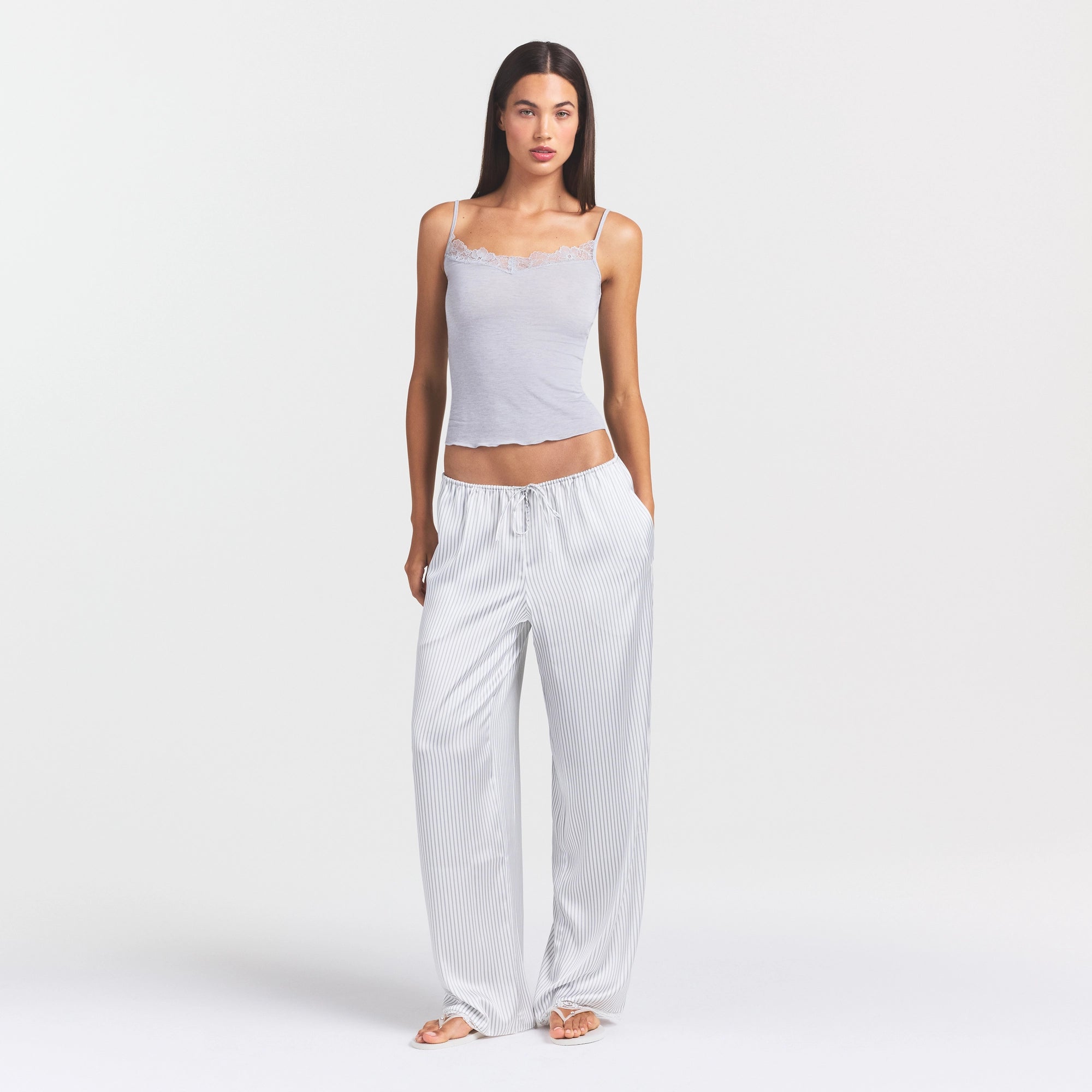 WOVEN SHINE LACE PANT | SILVER TRIPLE PINSTRIPE - Image 2