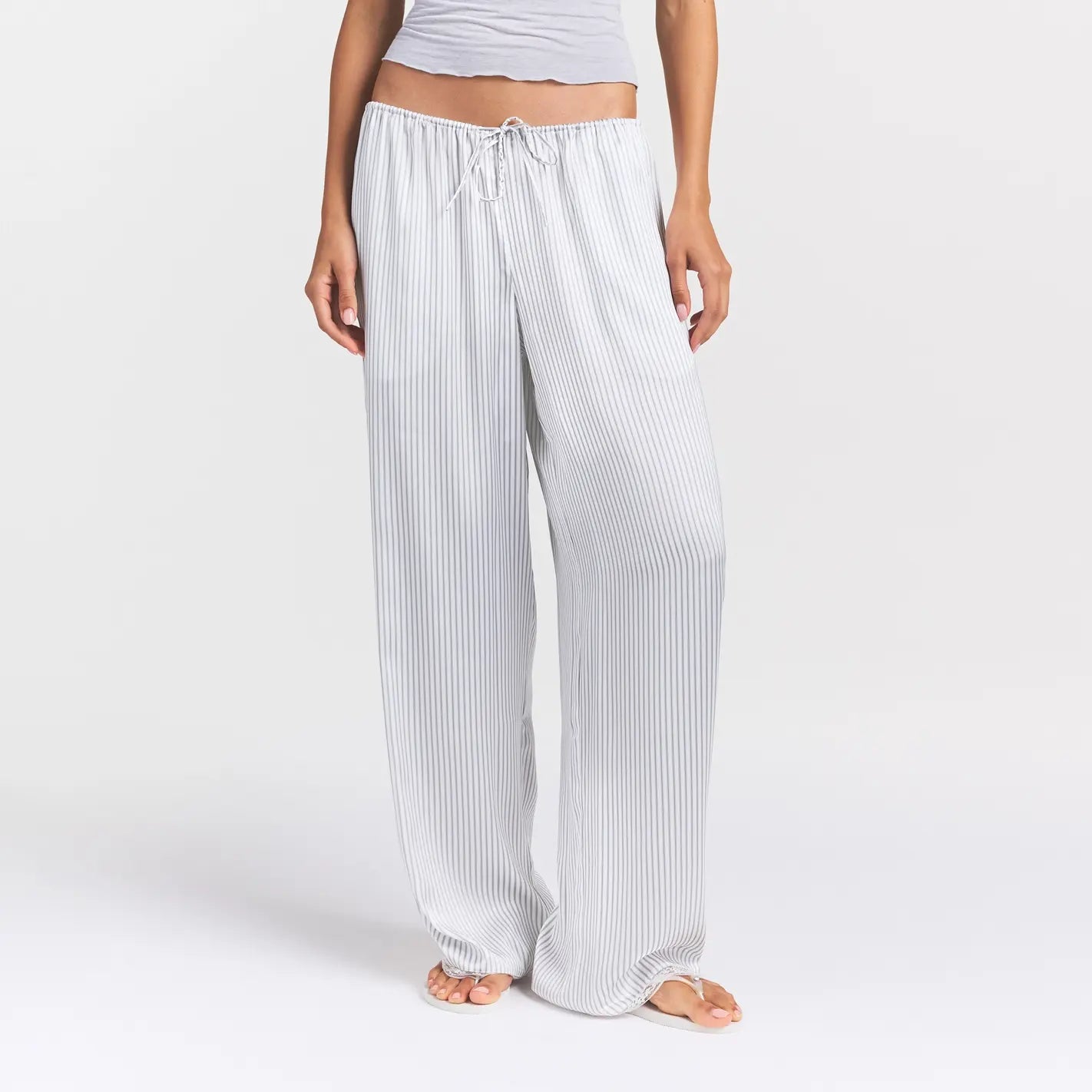 WOVEN SHINE LACE PANT | SILVER TRIPLE PINSTRIPE - Image 3