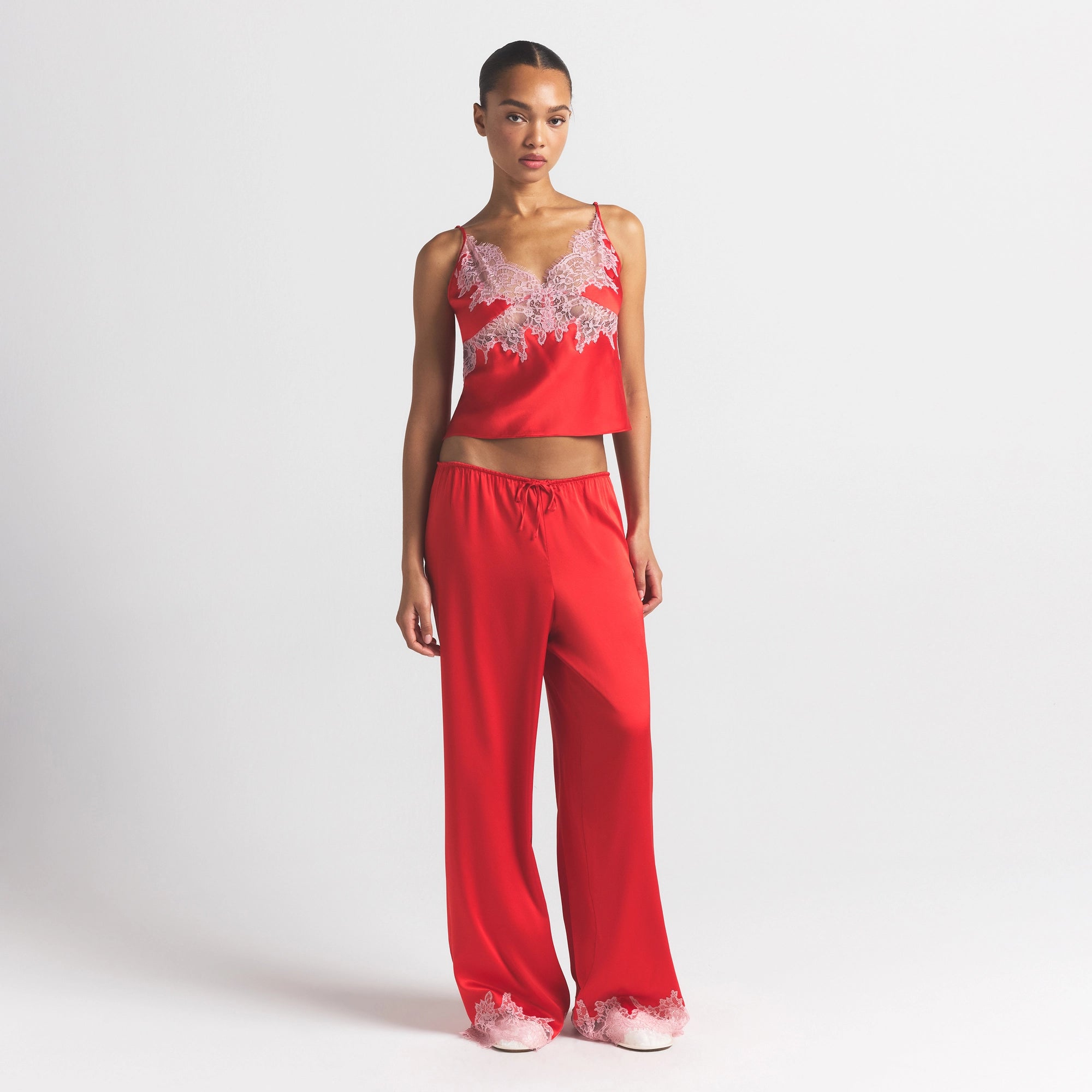 SILK LACE STRAIGHT LEG PANT | RUBY CONTRAST - Image 2