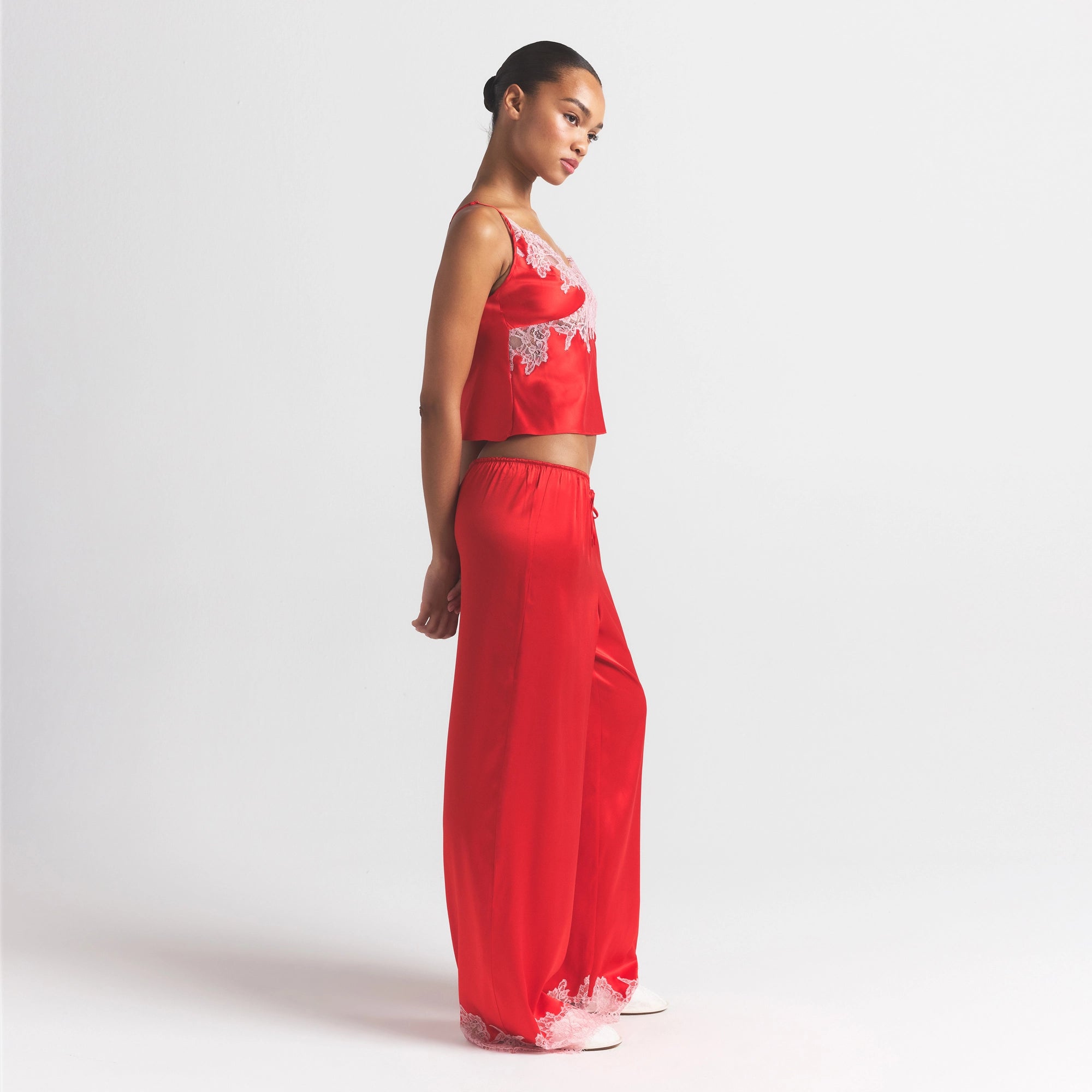 SILK LACE STRAIGHT LEG PANT | RUBY CONTRAST - Image 4