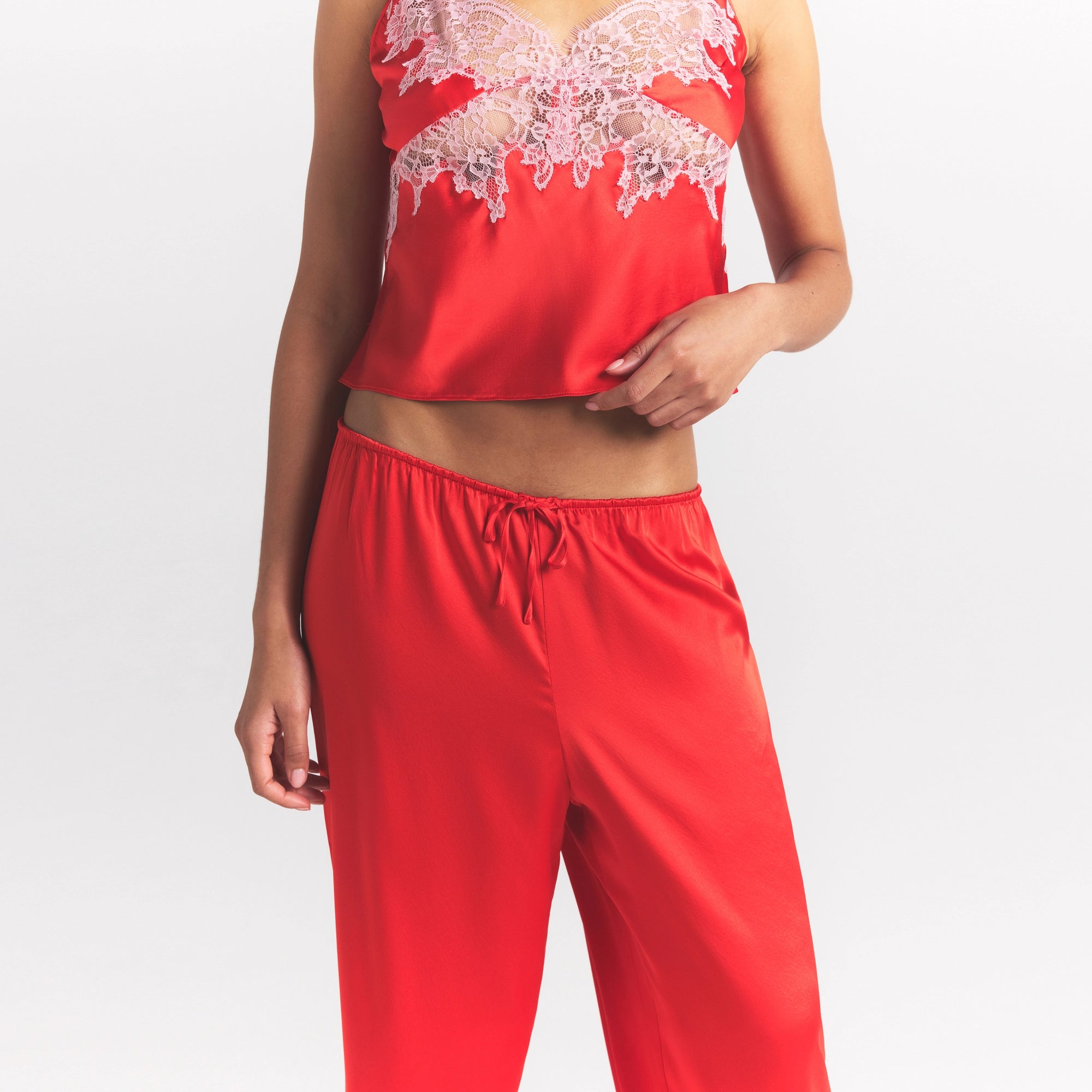 SILK LACE STRAIGHT LEG PANT | RUBY CONTRAST - Image 3