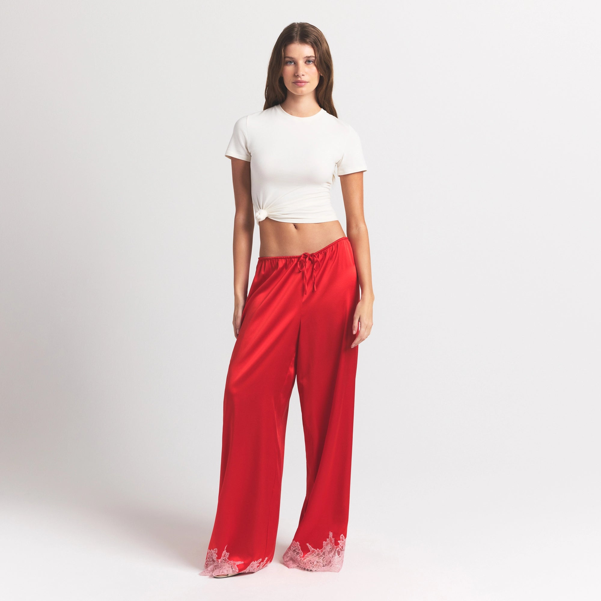 SILK LACE STRAIGHT LEG PANT | RUBY CONTRAST - Image 6