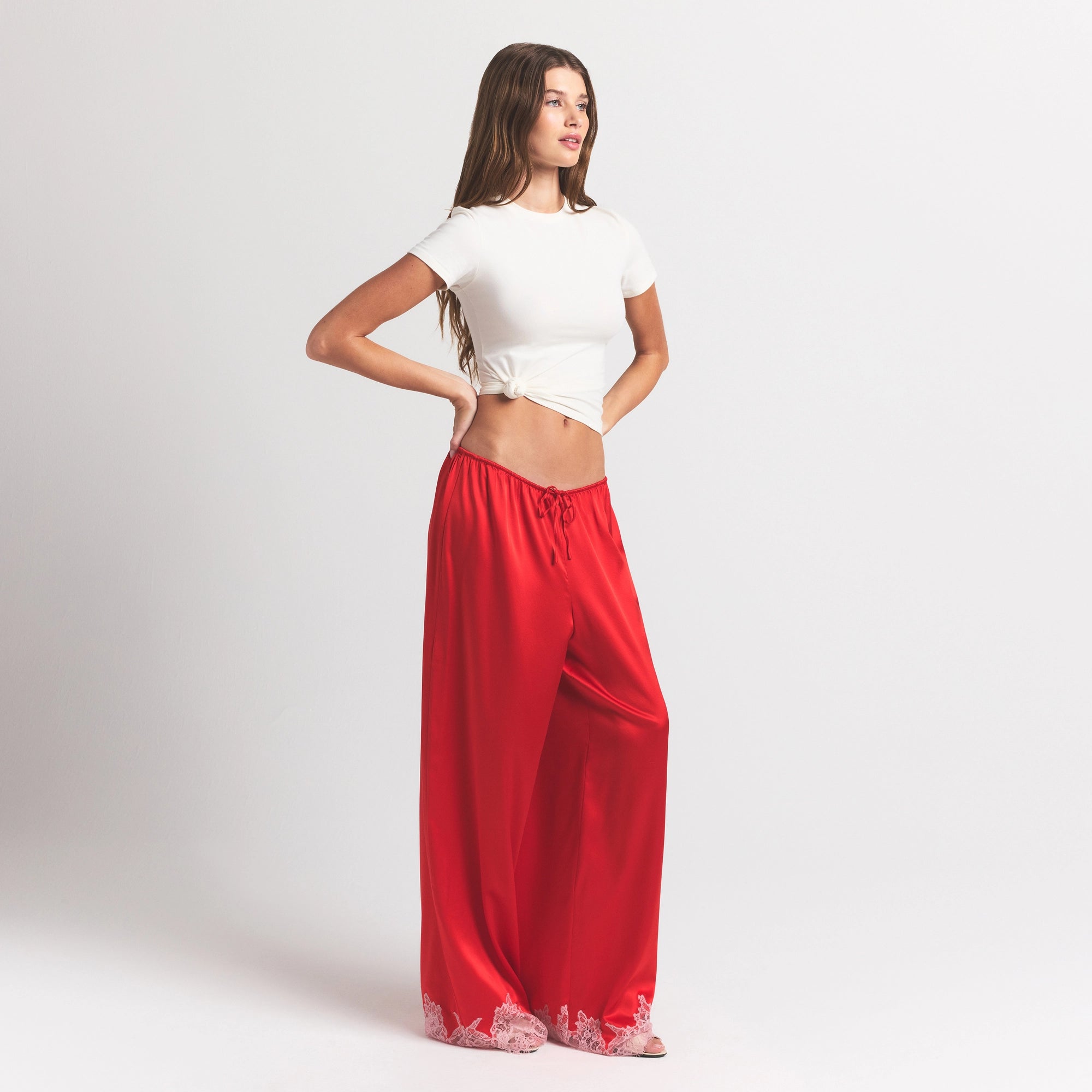 SILK LACE STRAIGHT LEG PANT | RUBY CONTRAST - Image 7