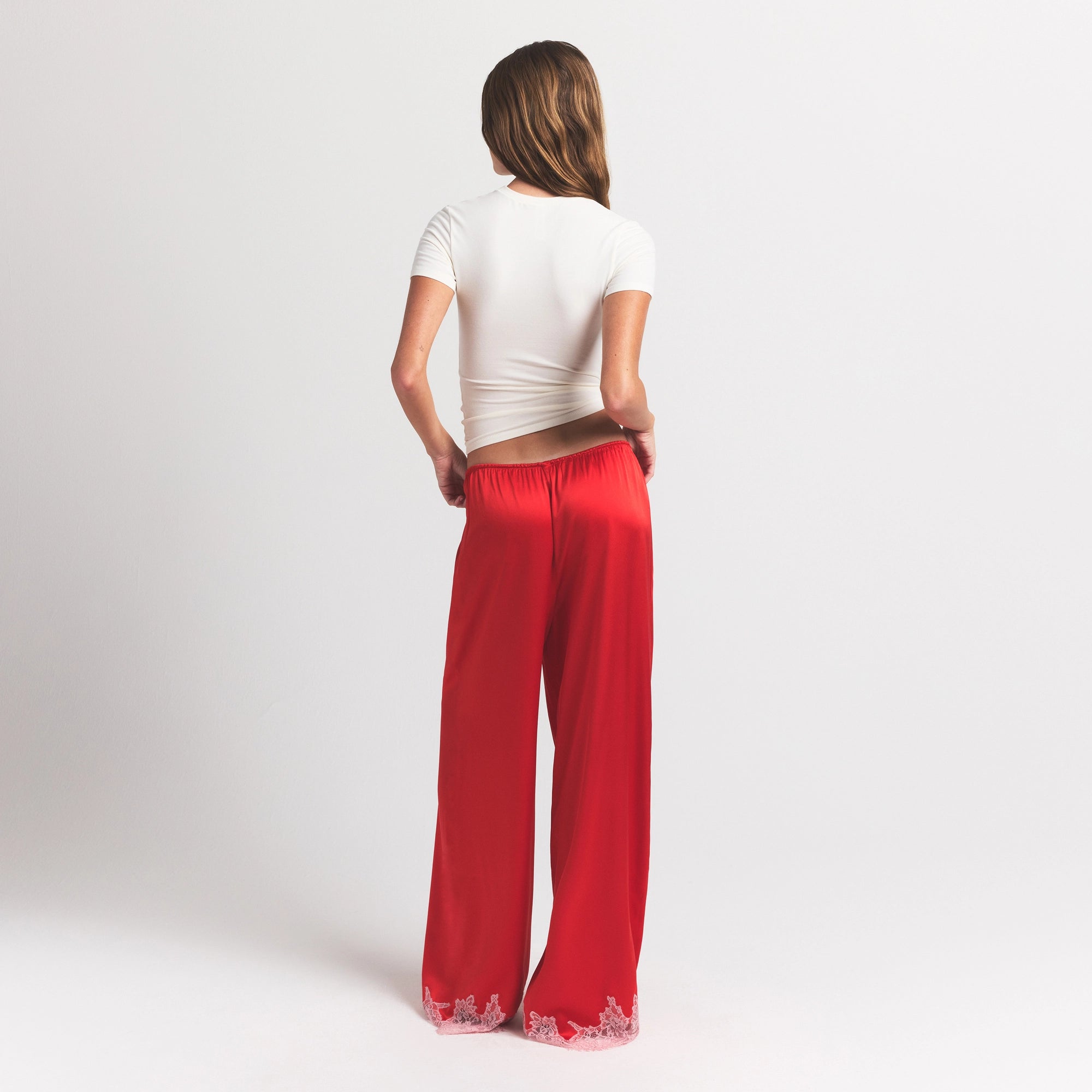 SILK LACE STRAIGHT LEG PANT | RUBY CONTRAST - Image 8