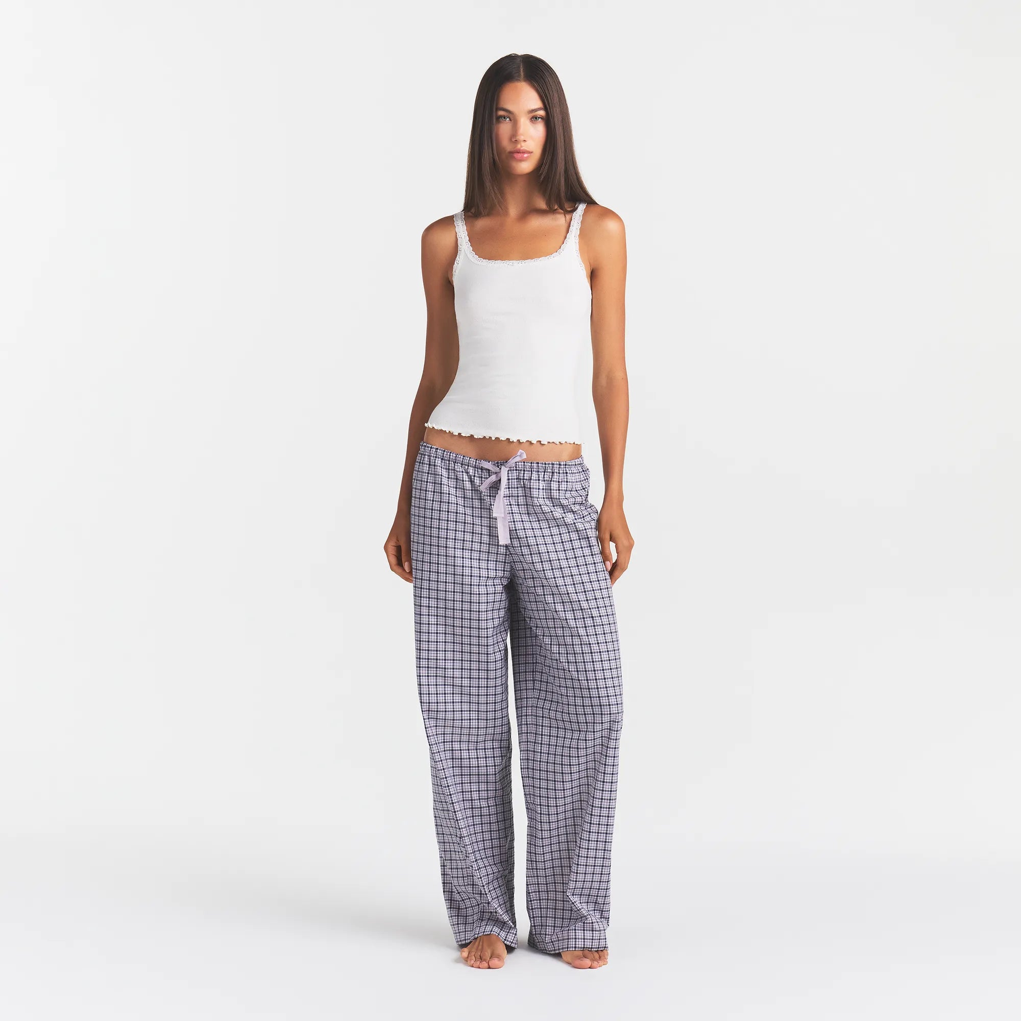 COTTON POPLIN SLEEP OVERSIZED PANT | IRIS MICA NAVY CHECK - Image 2
