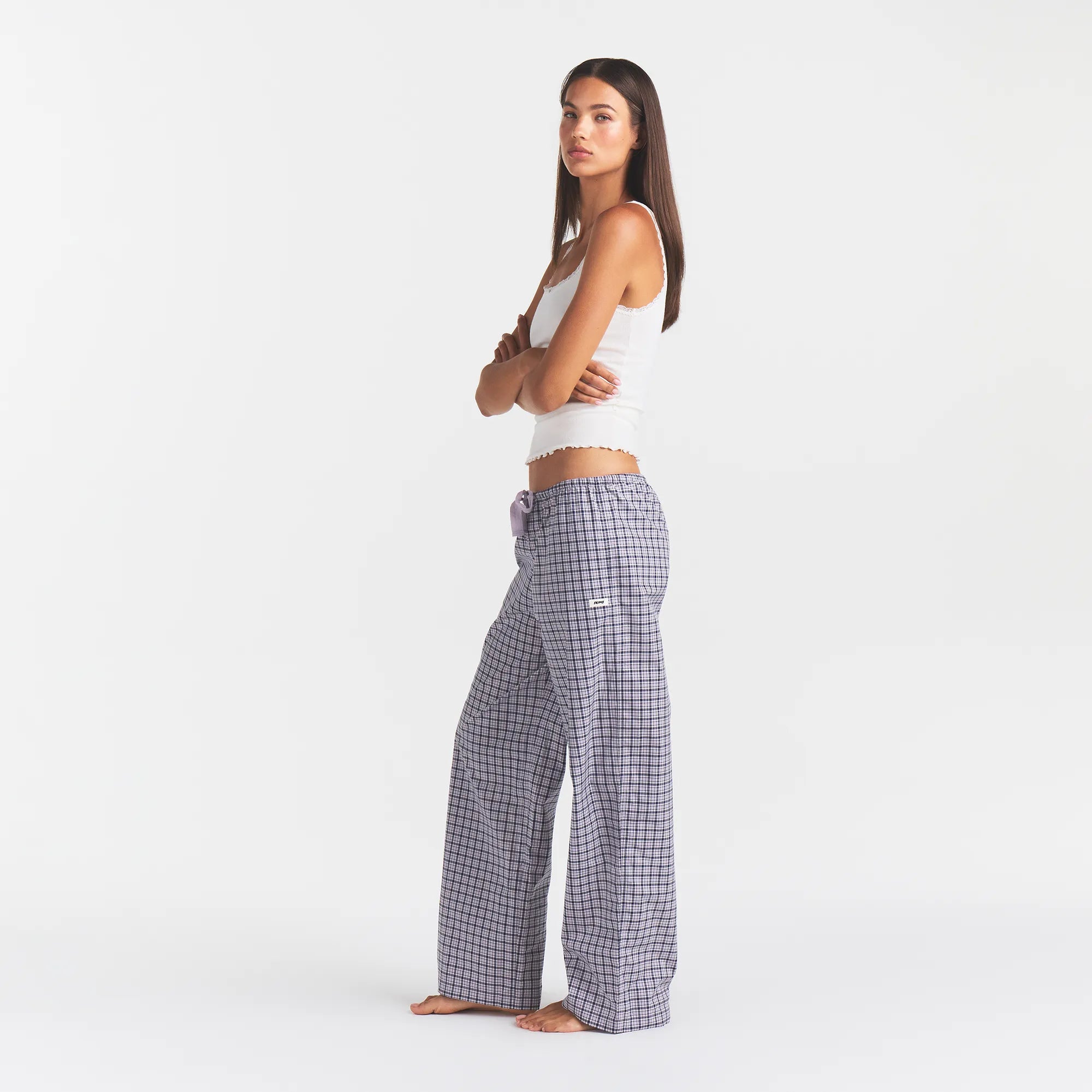 COTTON POPLIN SLEEP OVERSIZED PANT | IRIS MICA NAVY CHECK - Image 4