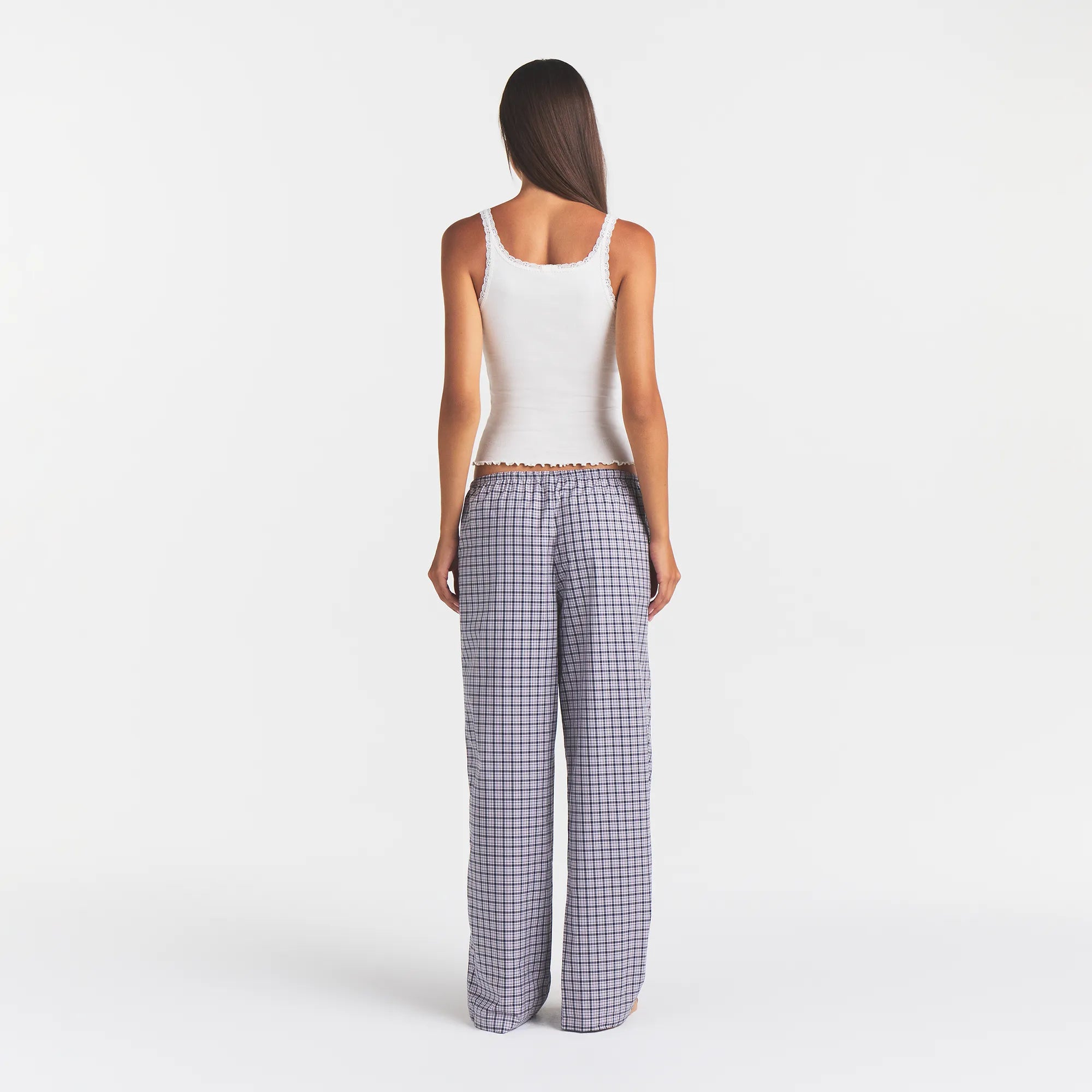 COTTON POPLIN SLEEP OVERSIZED PANT | IRIS MICA NAVY CHECK - Image 5