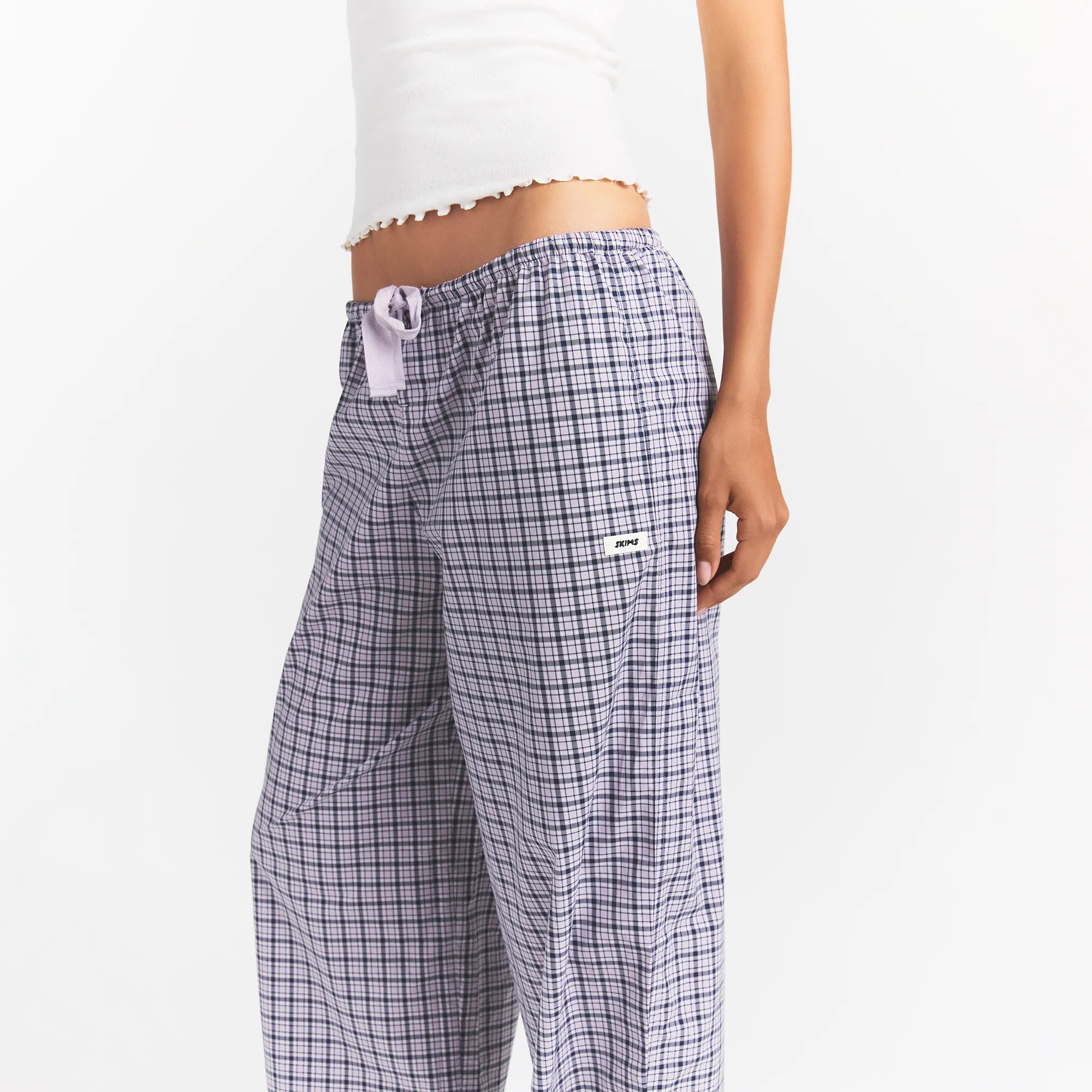 COTTON POPLIN SLEEP OVERSIZED PANT | IRIS MICA NAVY CHECK - Image 3