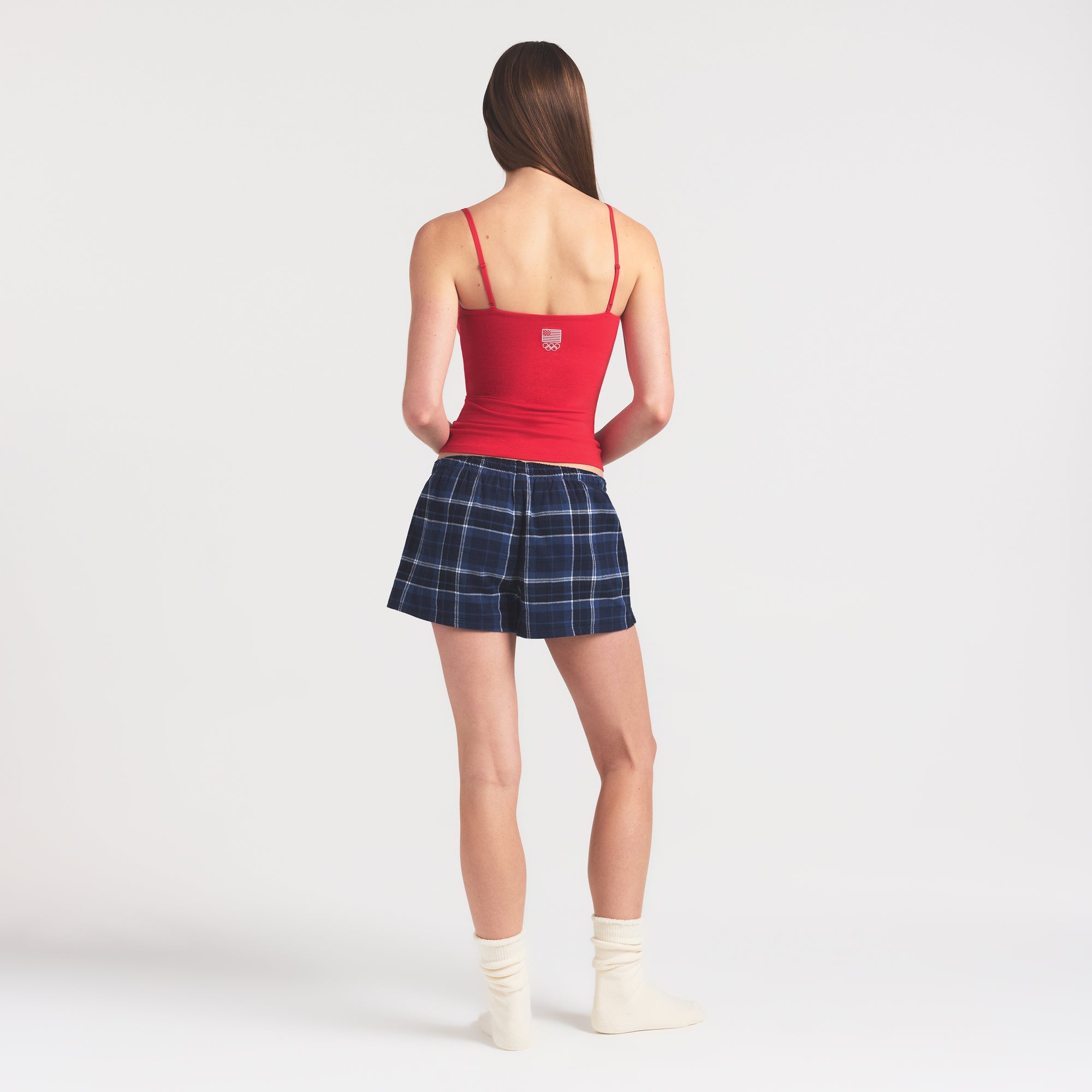 SKIMS FOR TEAM USA FLANNEL SLEEP OLYMPIC SHORT | NAVY PLAID - Image 6