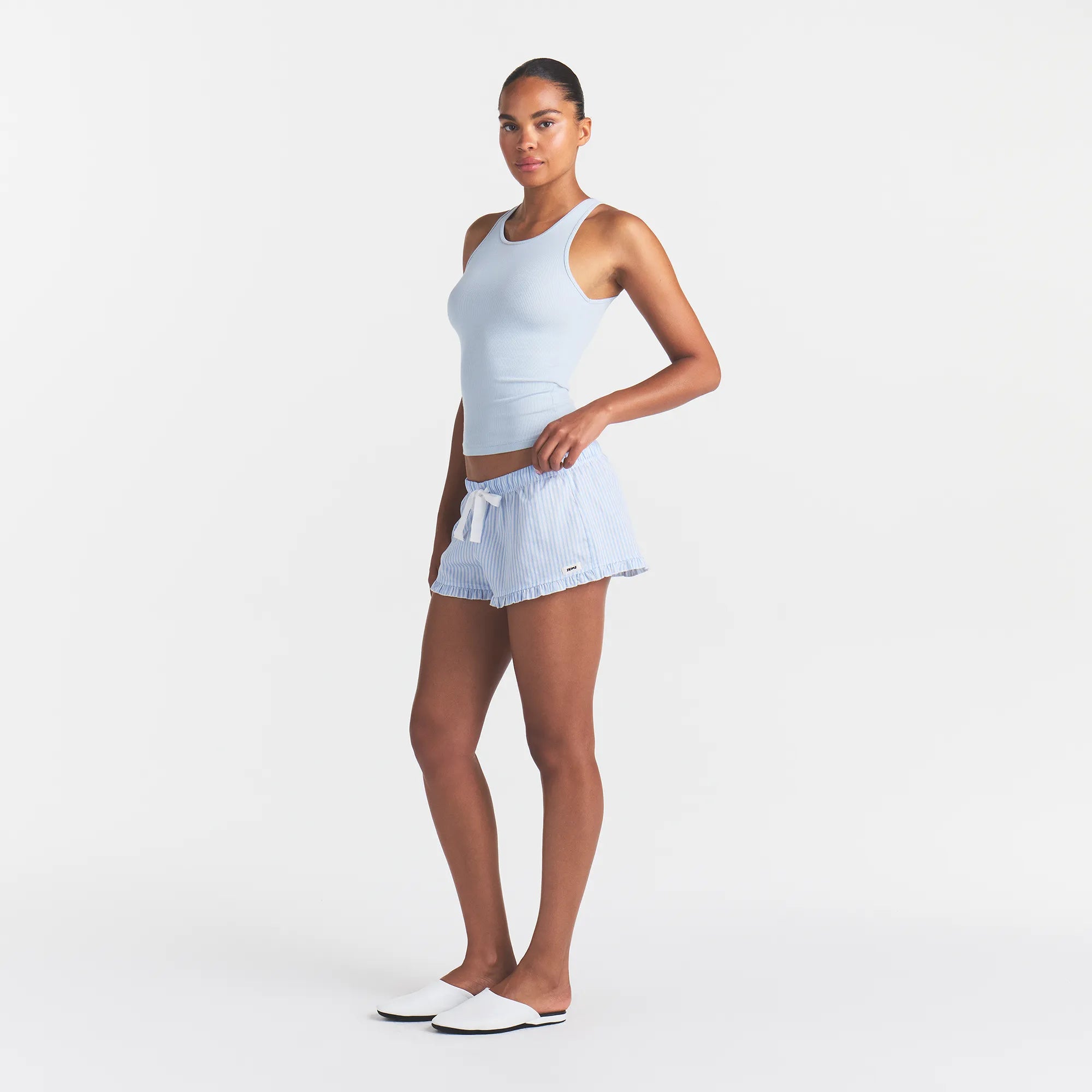 COTTON POPLIN SLEEP RUFFLE SHORT | MARINA MESH STRIPE - Image 3