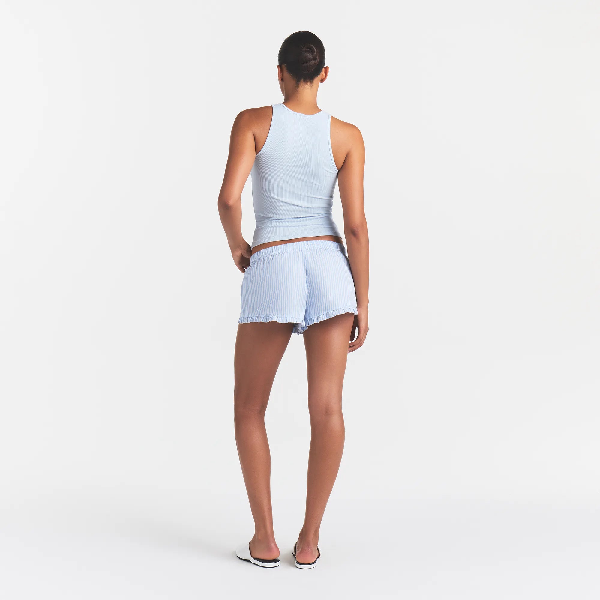 COTTON POPLIN SLEEP RUFFLE SHORT | MARINA MESH STRIPE - Image 4