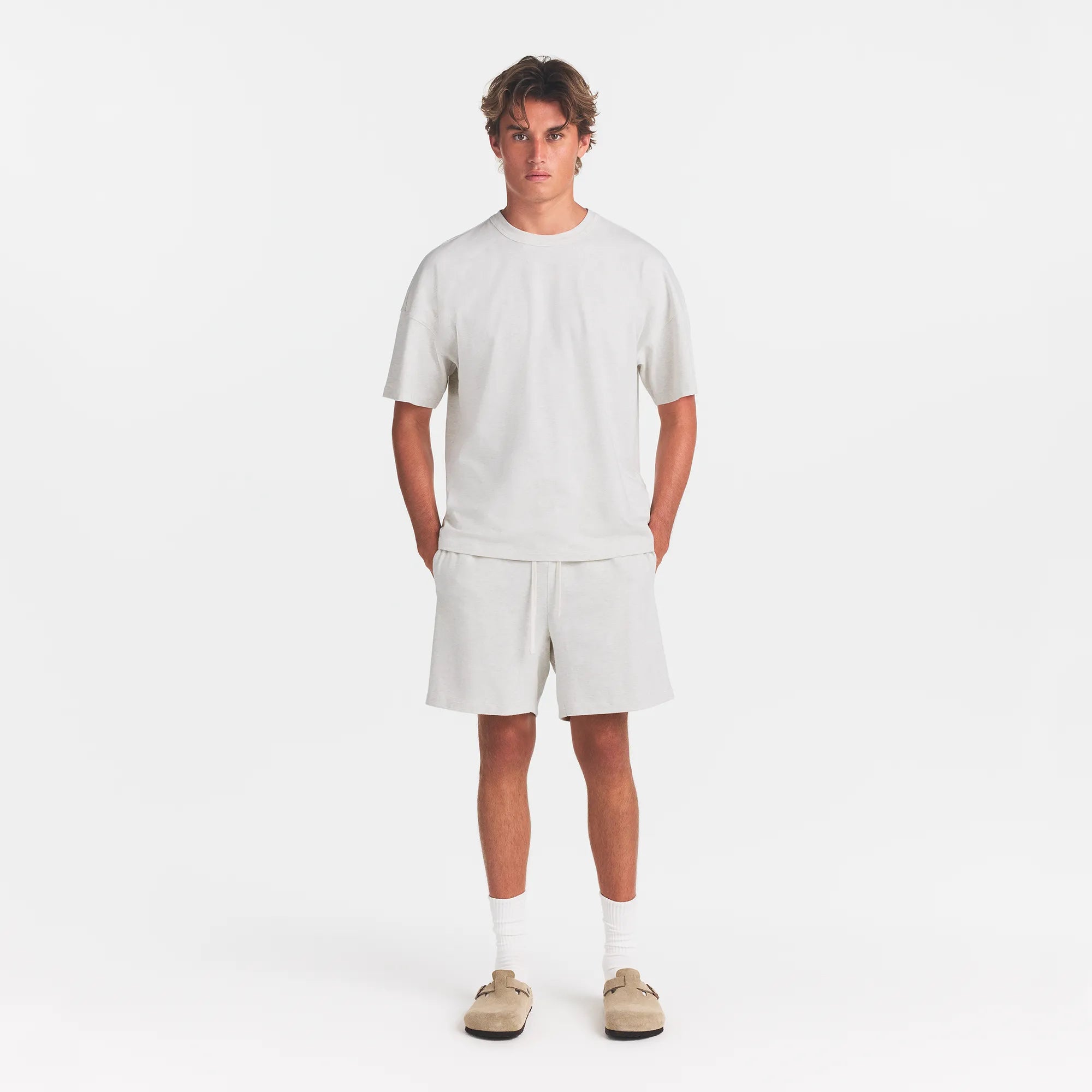 JERSEY LOUNGE MENS RELAXED SHORT | CHALK HEATHER - Image 4