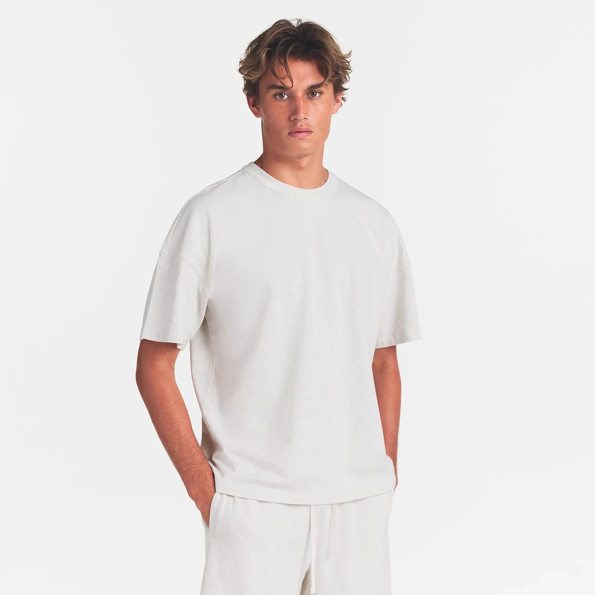JERSEY LOUNGE MENS RELAXED SHORT | CHALK HEATHER - Image 3
