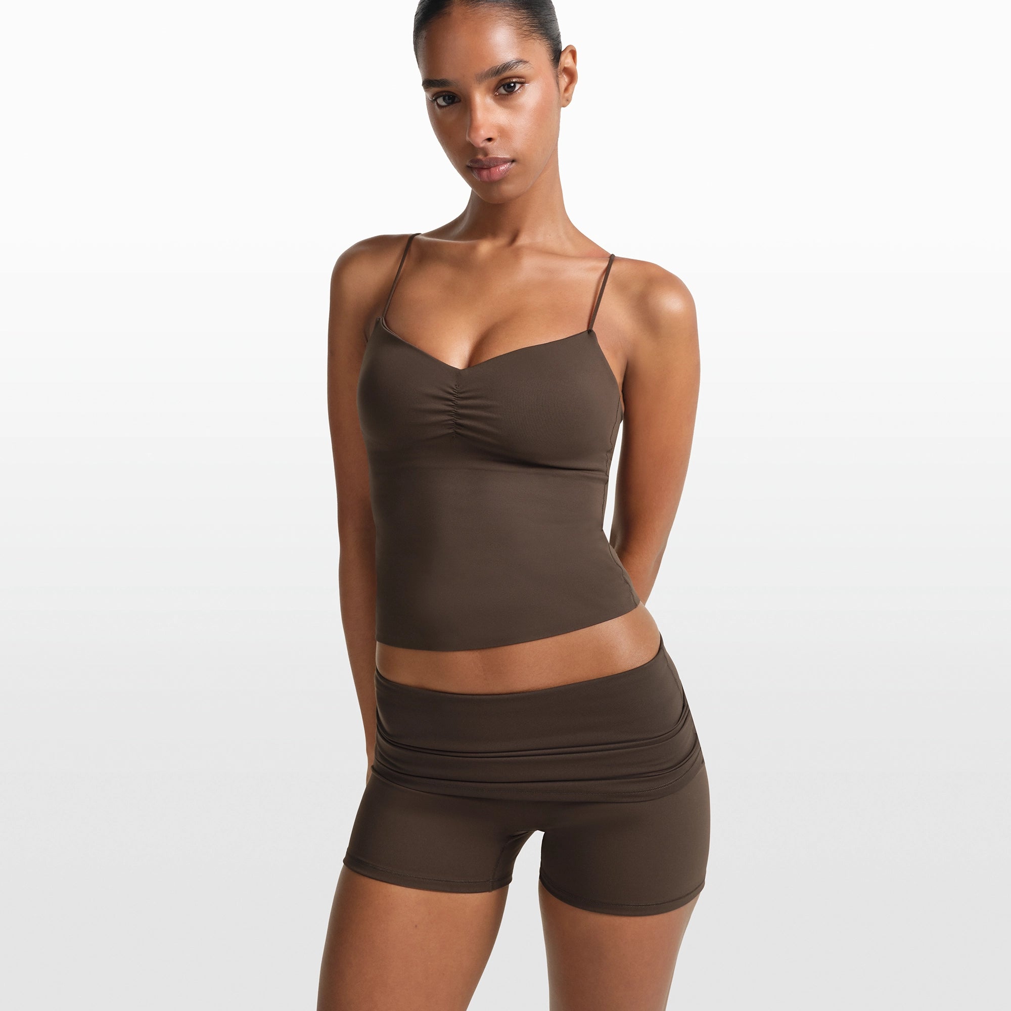 NikeSKIMS MATTE 3 FOLDOVER SHORT | DARK SEPIA - Image 3
