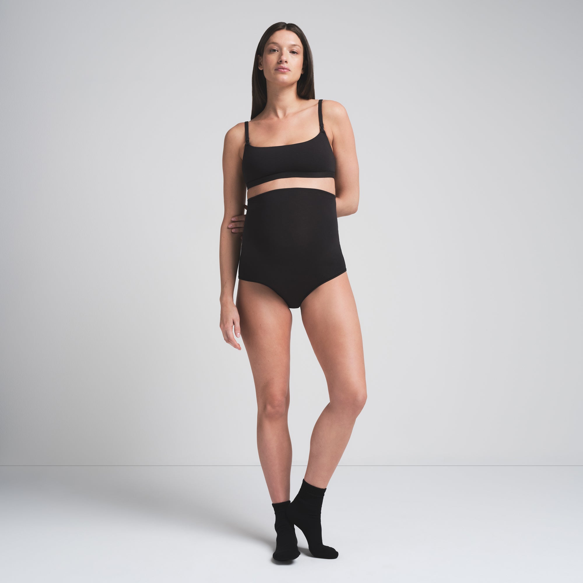 COTTON JERSEY MATERNITY HIGH-WAISTED BRIEF | SOOT - Image 5
