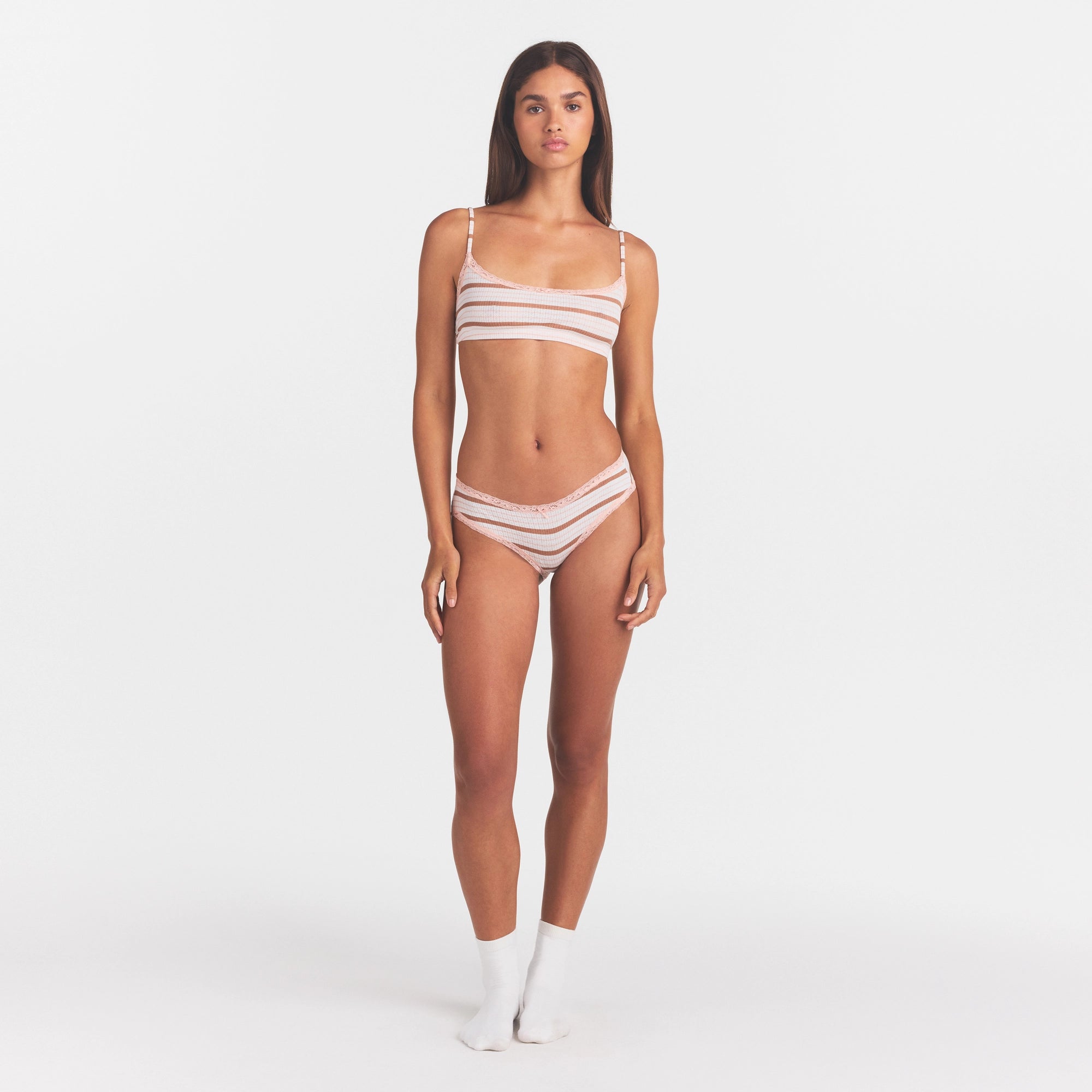 LIGHTWEIGHT COTTON POINTELLE LACE BRIEF | VILLA EGRET RUNWAY STRIPE - Image 2