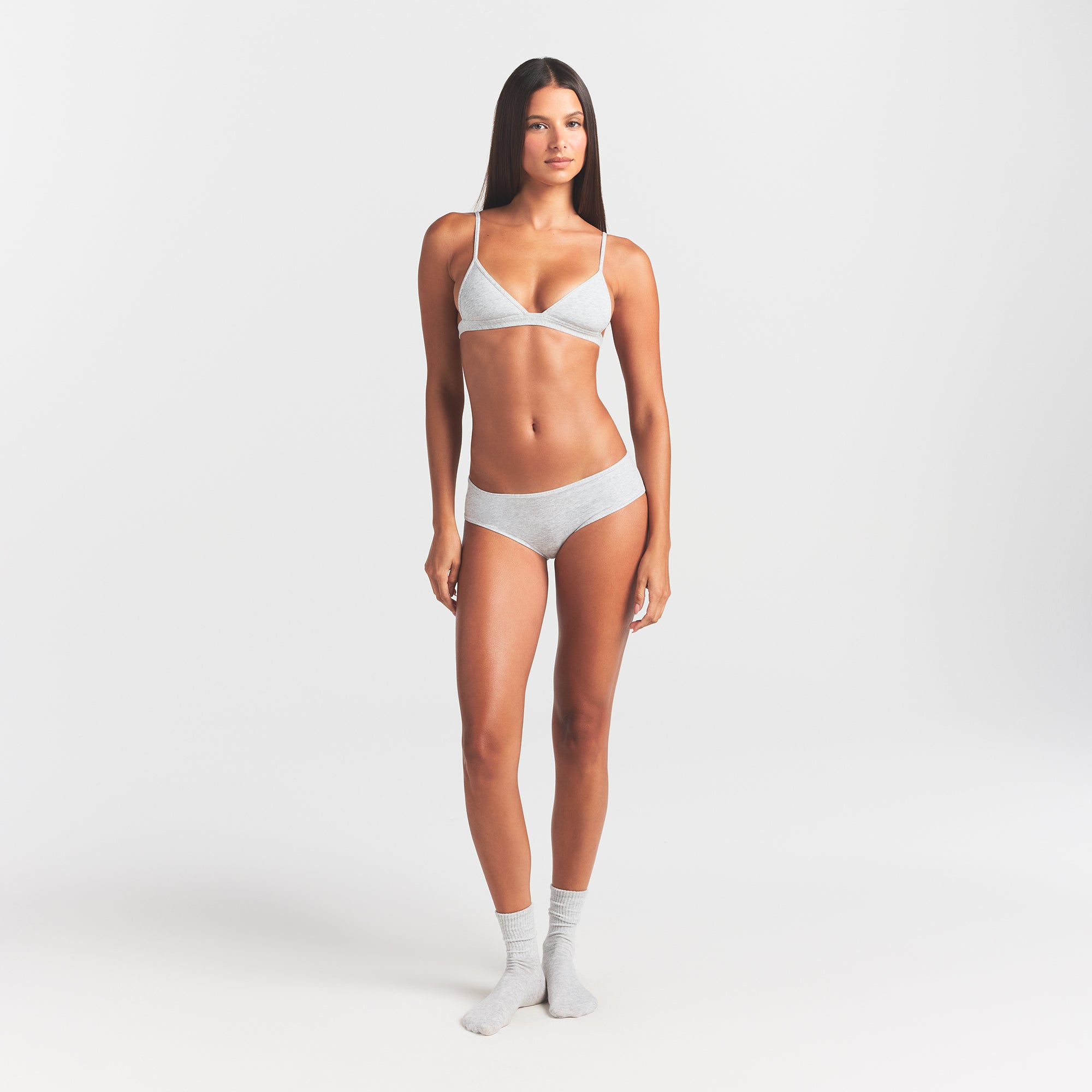 EVERYDAY COTTON TRIANGLE BRALETTE | LIGHT HEATHER GREY - Image 2