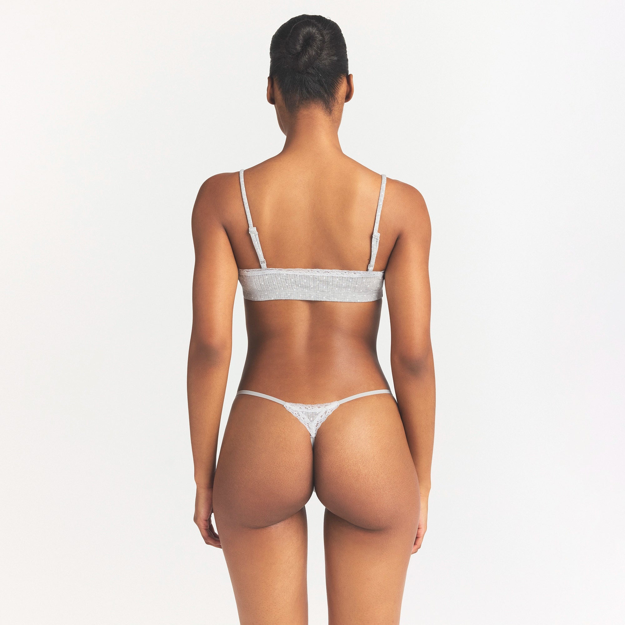 LIGHTWEIGHT COTTON POINTELLE SCOOP BRALETTE | LIGHT HEATHER GREY PIN DOT - Image 4