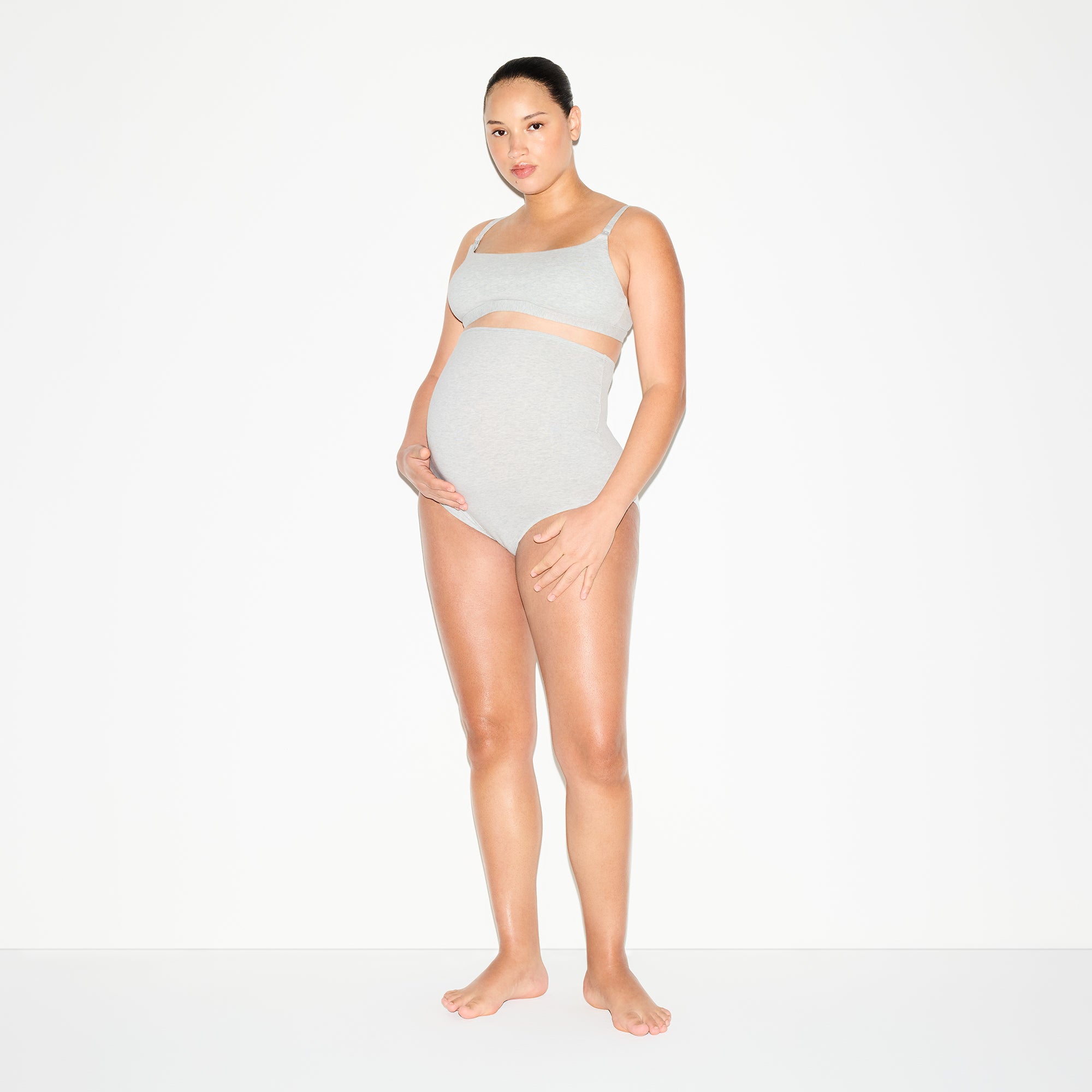 COTTON JERSEY MATERNITY NURSING SCOOP BRALETTE 2-PACK | LIGHT HEATHER GREY - Image 2