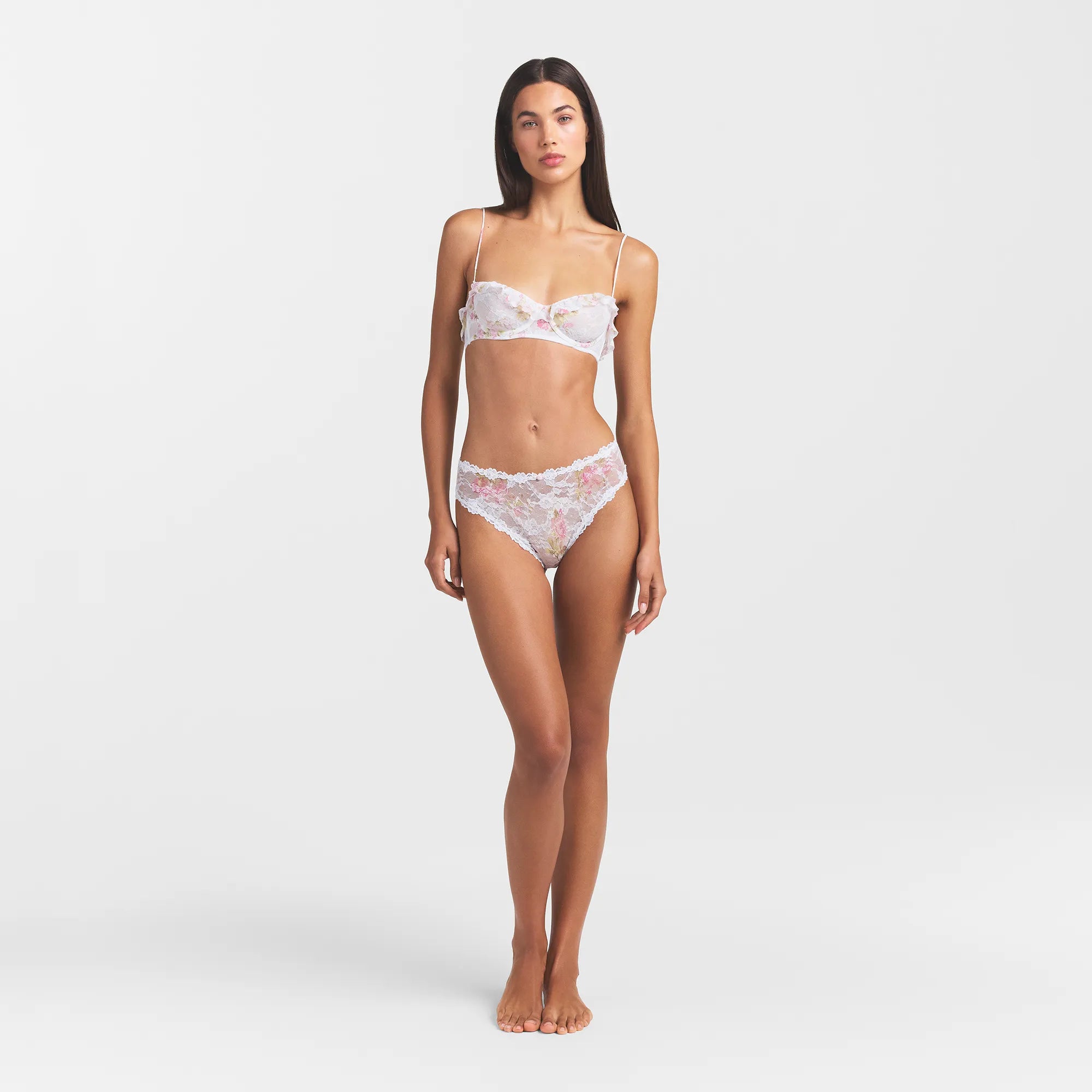 STRETCH LACE RUFFLE UNLINED BRA | SNOW VINTAGE FLORAL PRINT - Image 2