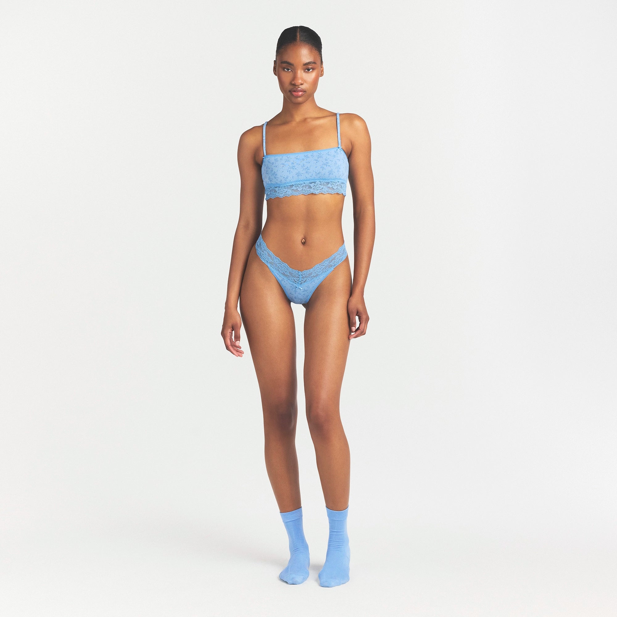 LIGHTWEIGHT COTTON STRAIGHT NECK BRALETTE | SURF DAINTY FLORAL PRINT - Image 2