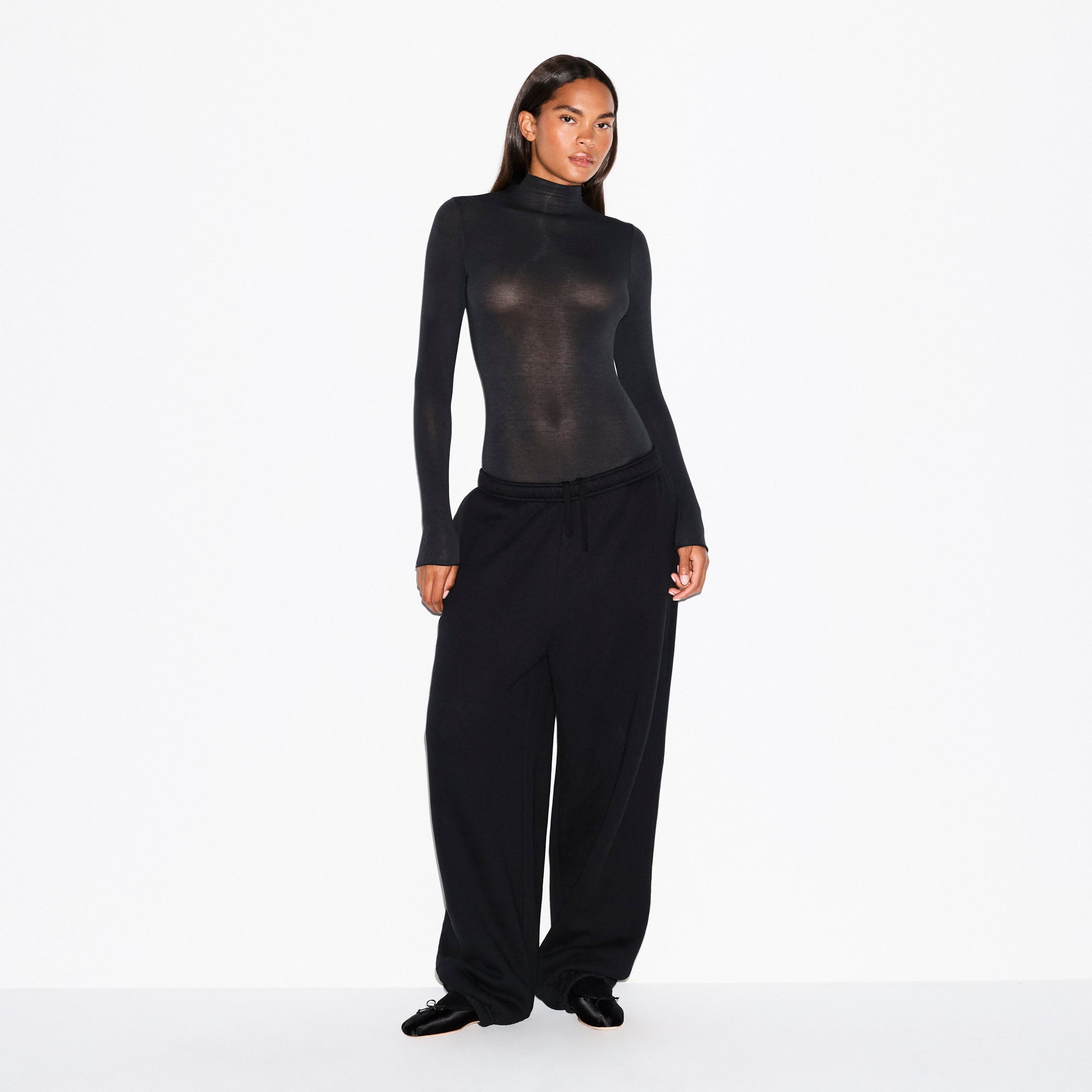 SHEER MODAL LONG SLEEVE TURTLENECK BODYSUIT | ONYX - Image 2
